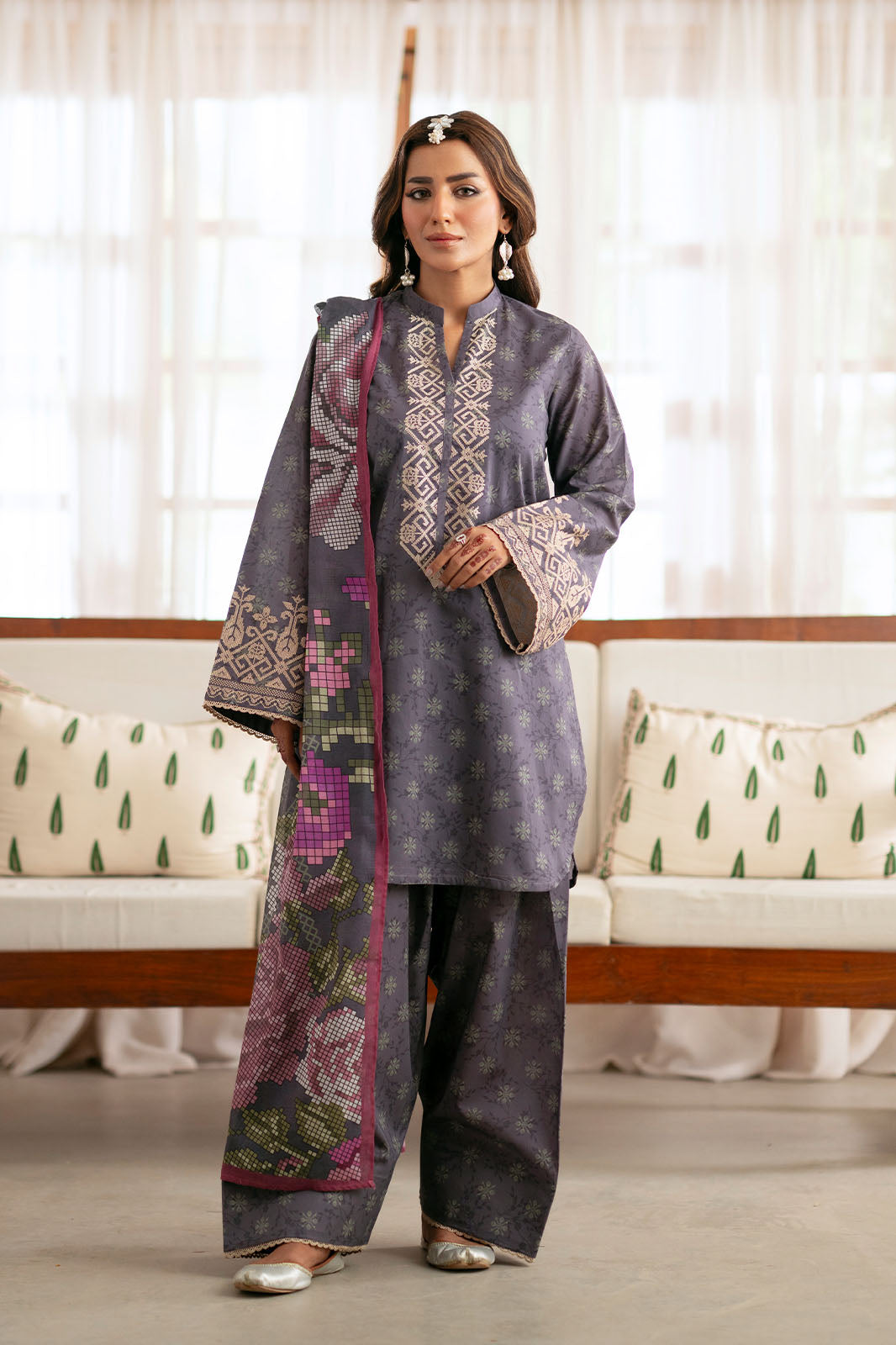 Cotton Lawn Digital Print Embroidery