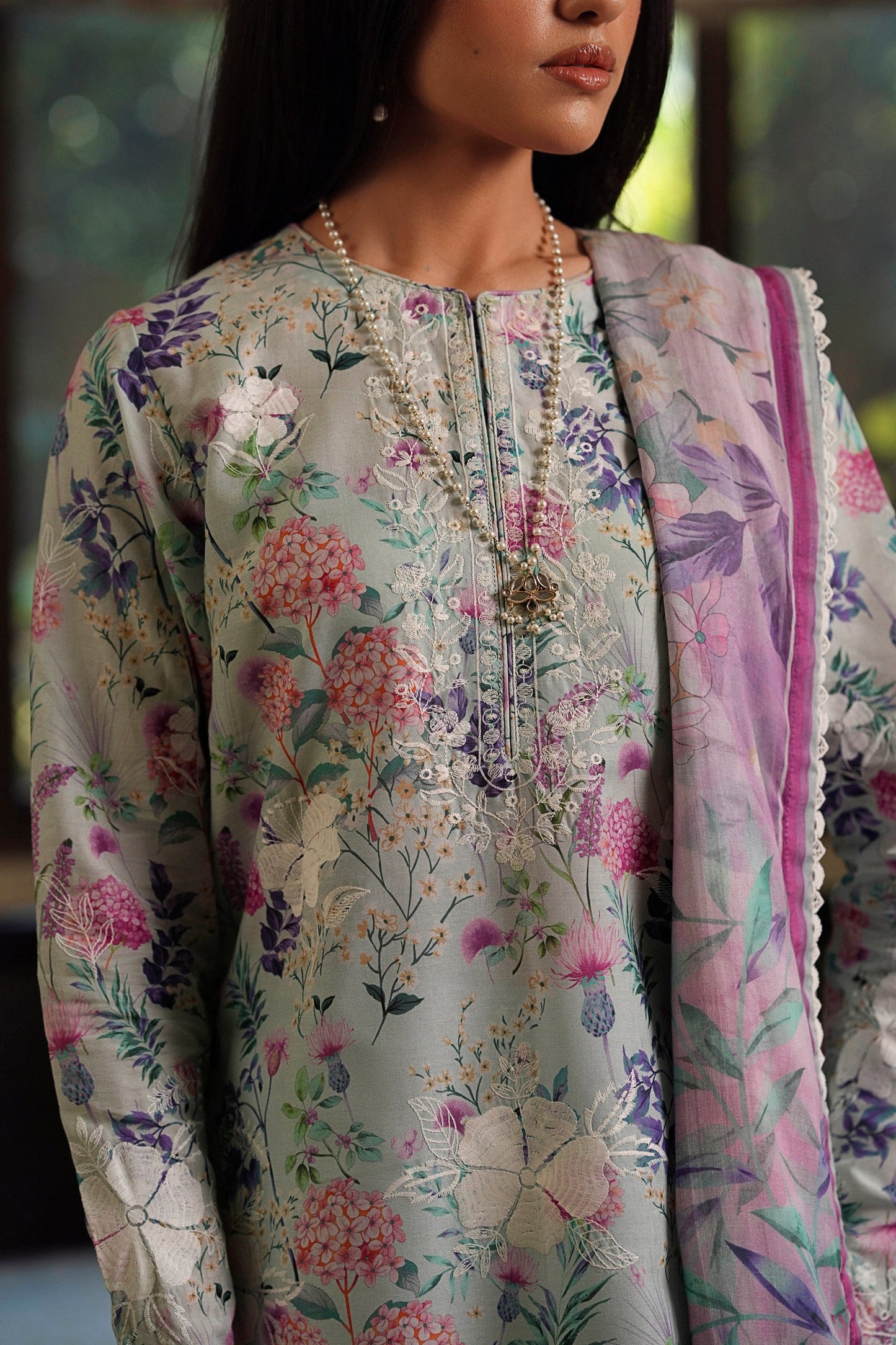 Cotton Lawn Digital Print Cotton Thread Embroidery