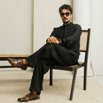 Enigma Black Executive Kurta Flap Cut Farshi