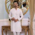 MR 63 White Mirror Work Kurta Pajama
