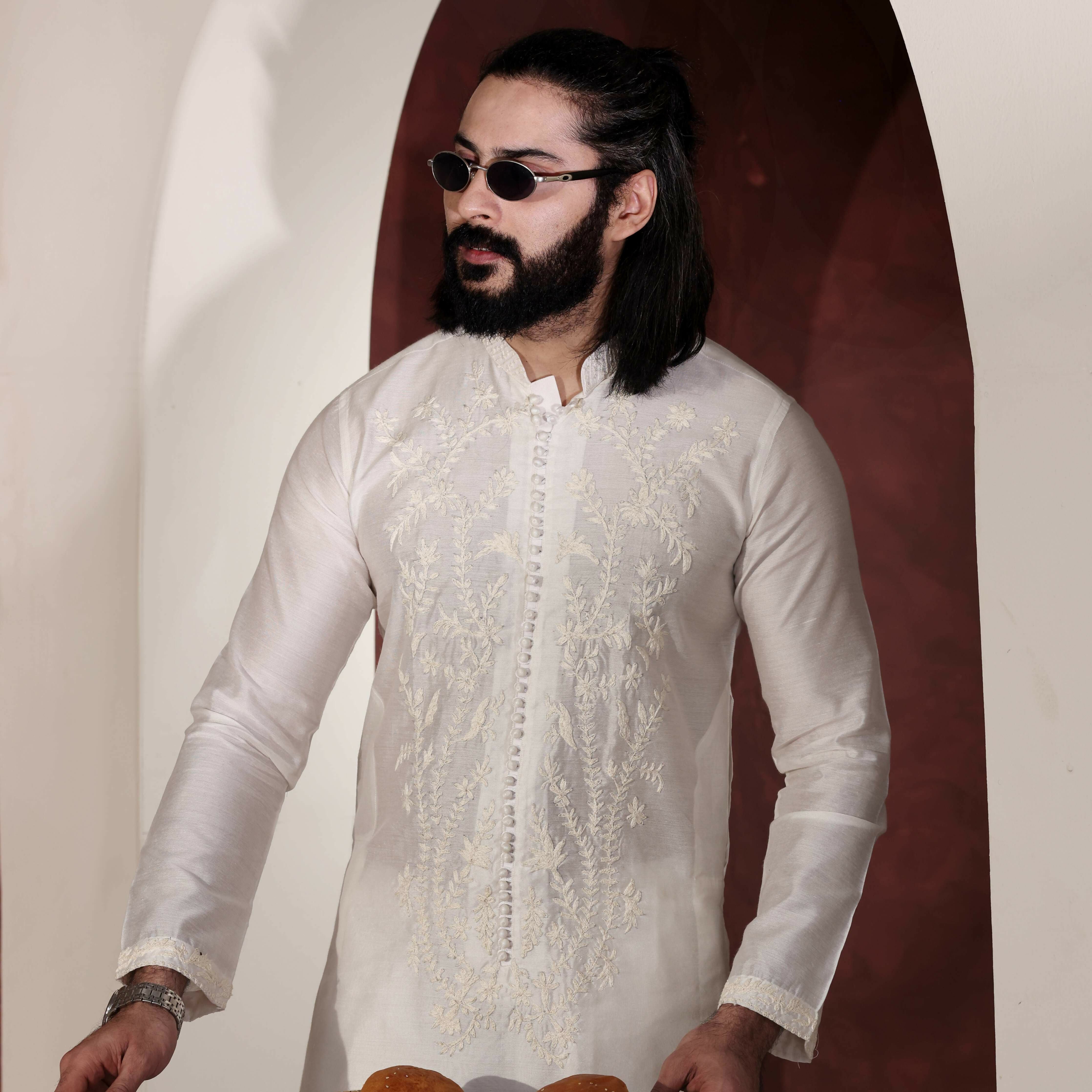 CK 761 White Chikankari Kurta
