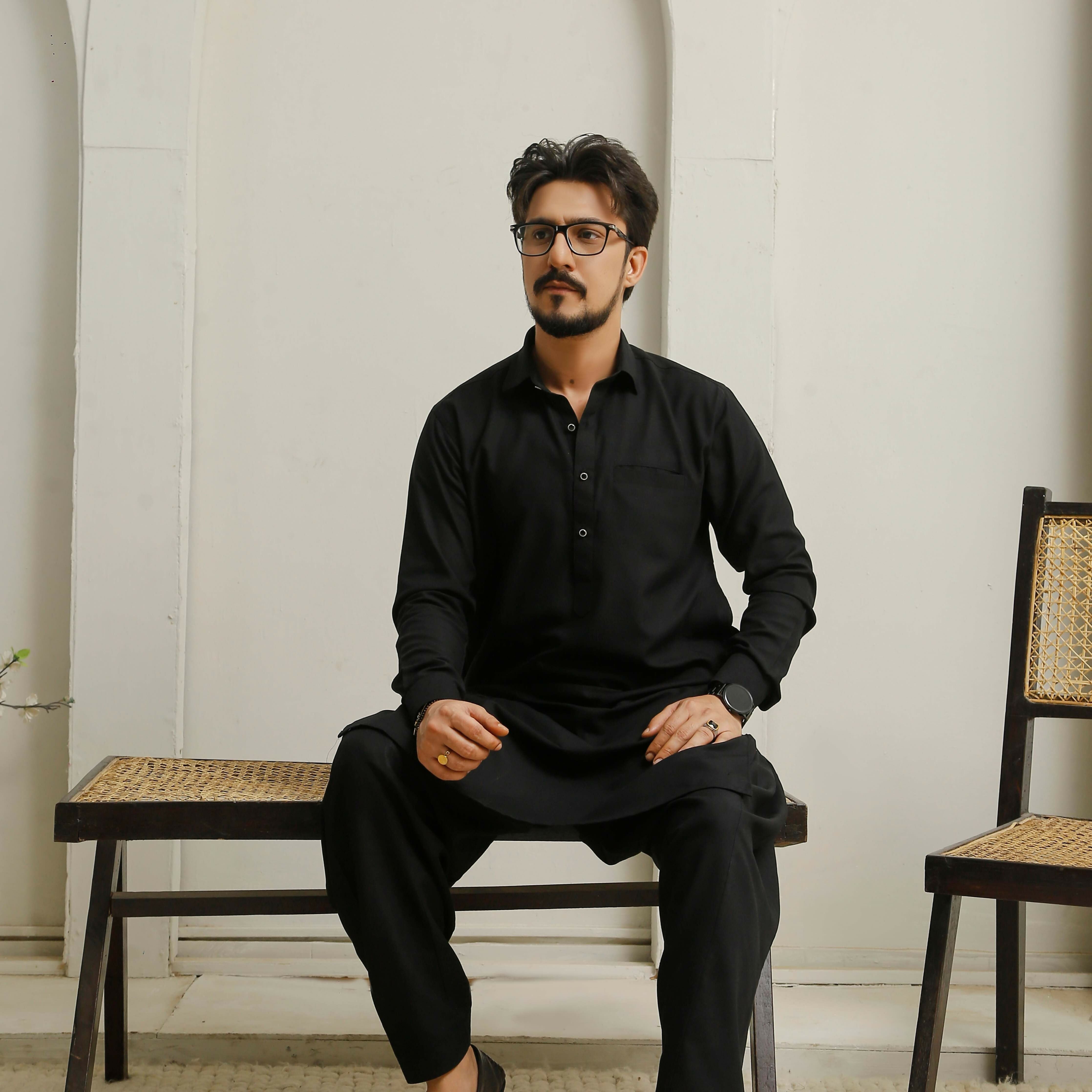 Jet Black Executive Shalwar Kameez