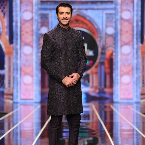 BCW 60 Navy Blue Groom Majestic Sherwani Hand Work