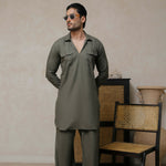 ER 801 Olive Green Kurta With Farshi Pajama