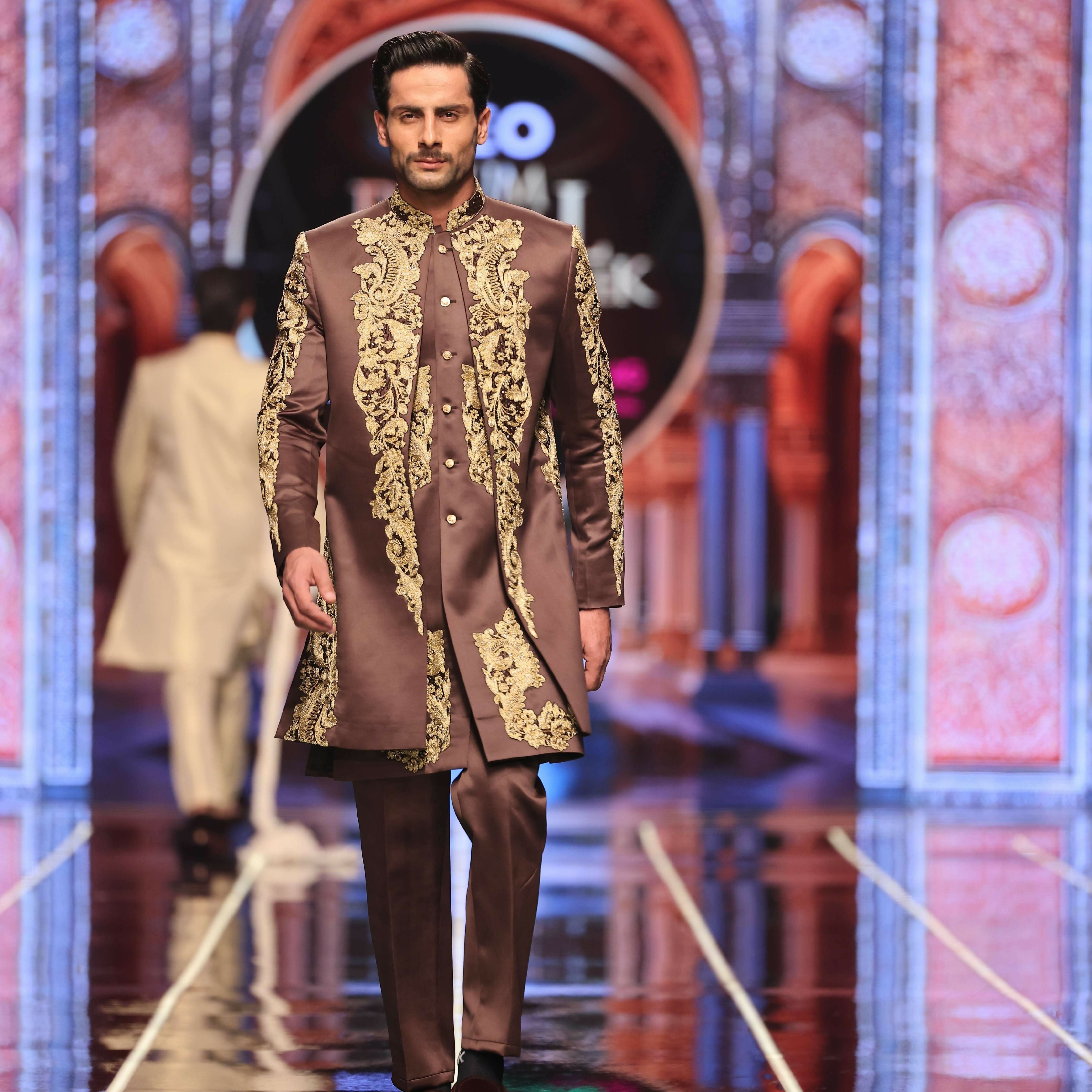 BCW 64 Brown Groom Sherwani With Long Inner Coat