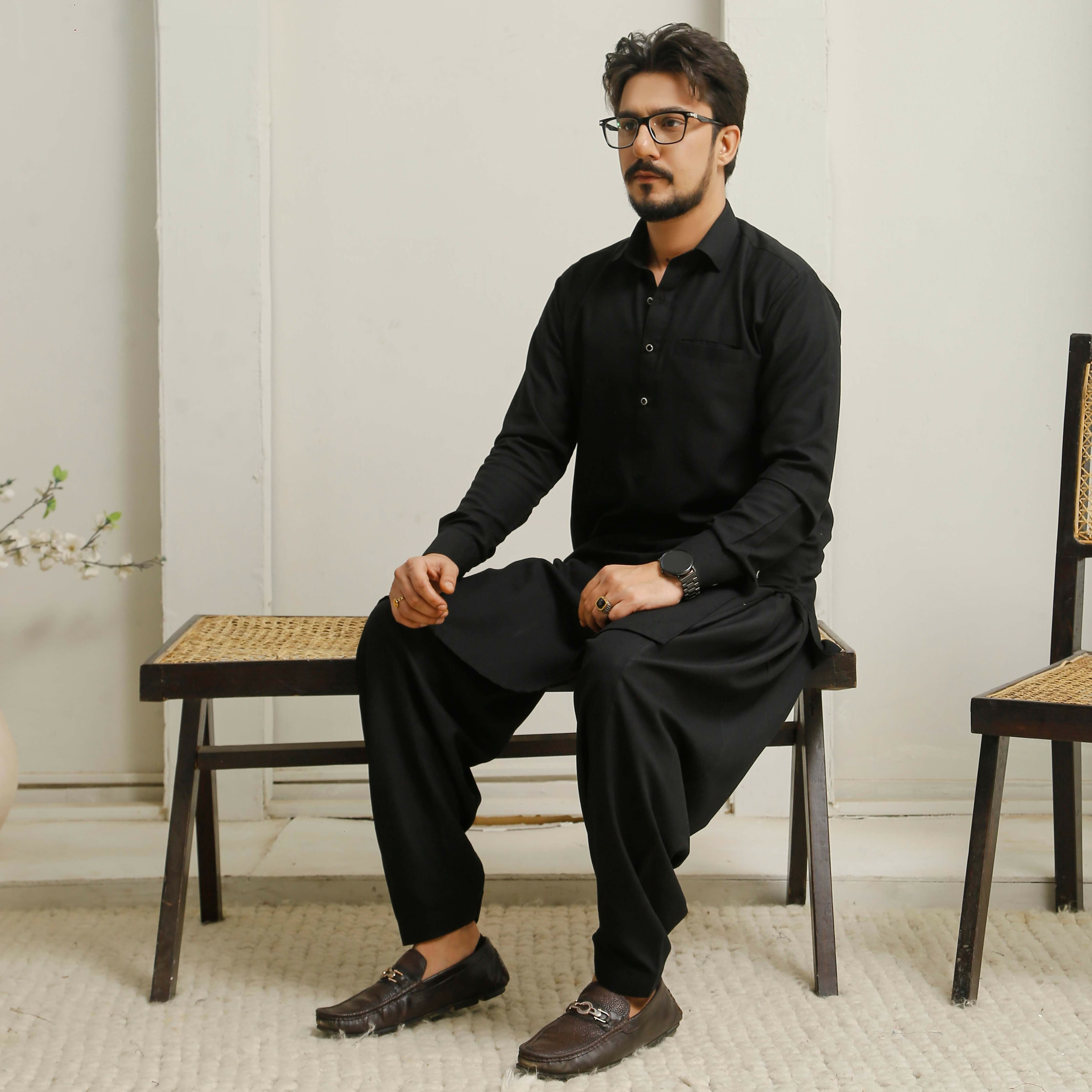 Jet Black Executive Shalwar Kameez