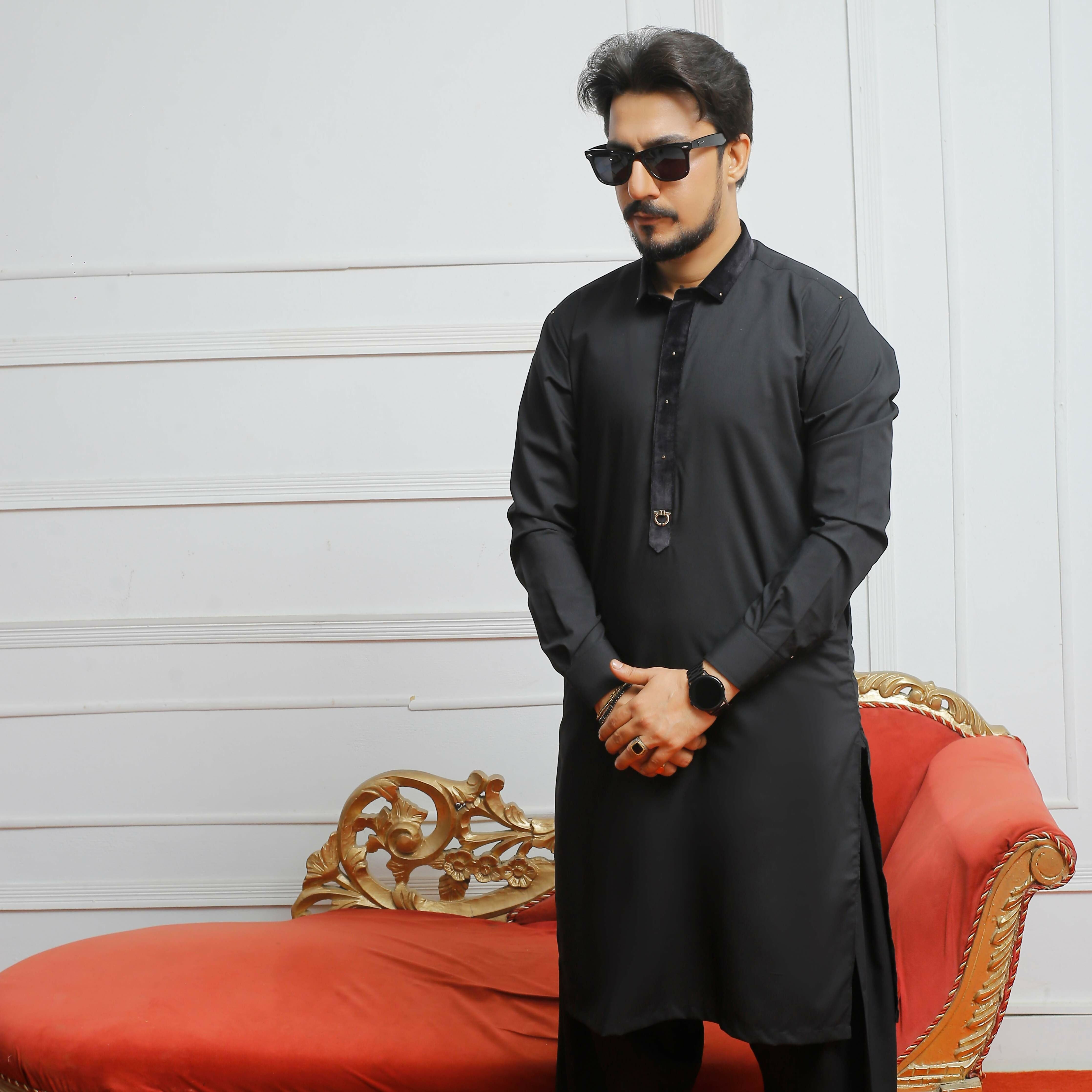 ER 808 Shining Black Executive Shalwar Kameez