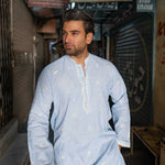 CK 751 Sky Blue Short Embroidered Kurta With Farshi Trouser