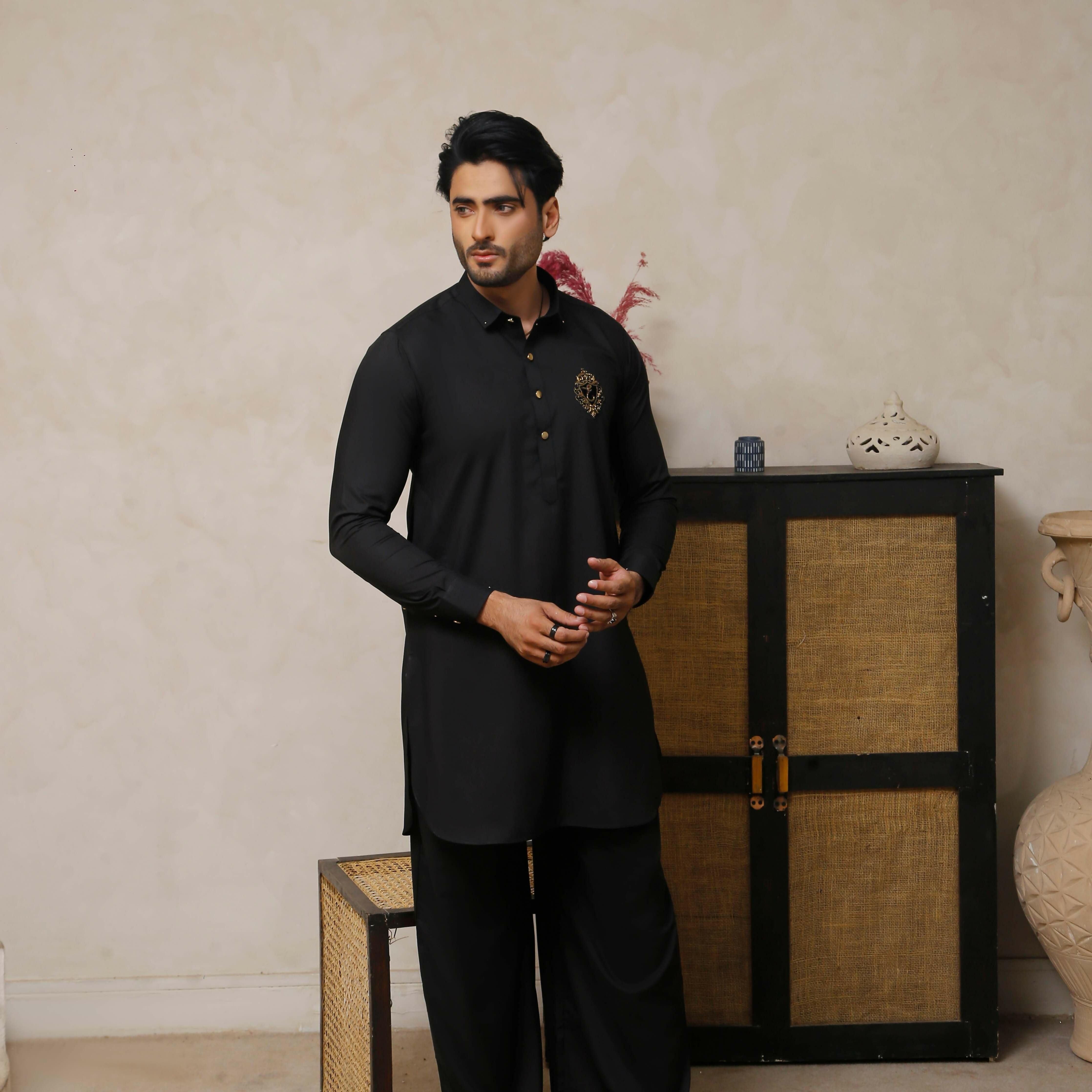 ER 798 Jet Black Executive Kameez Farshi Trouser