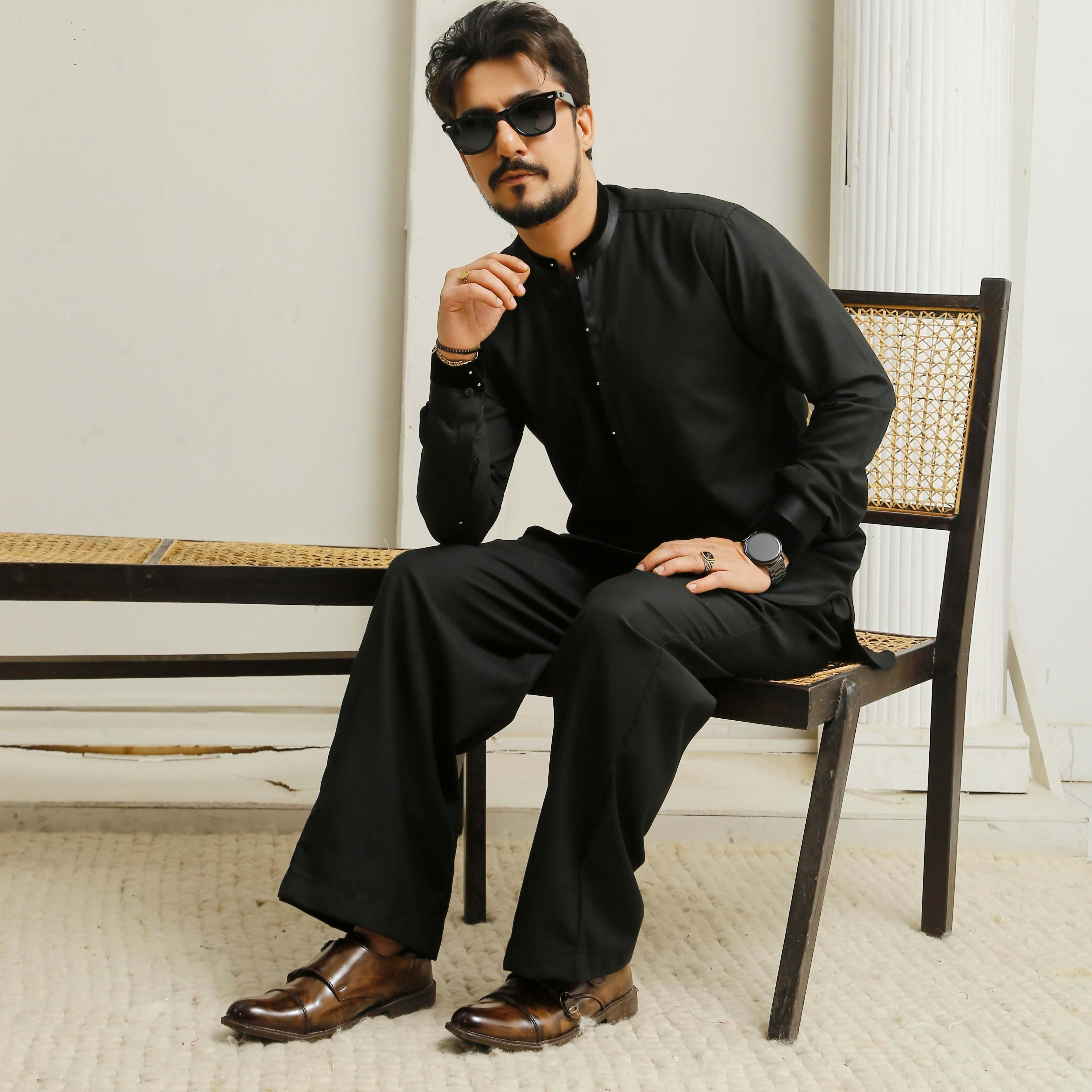 Enigma Black Executive Kurta Flap Cut Farshi