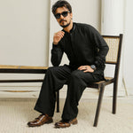 Enigma Black Executive Kurta Flap Cut Farshi