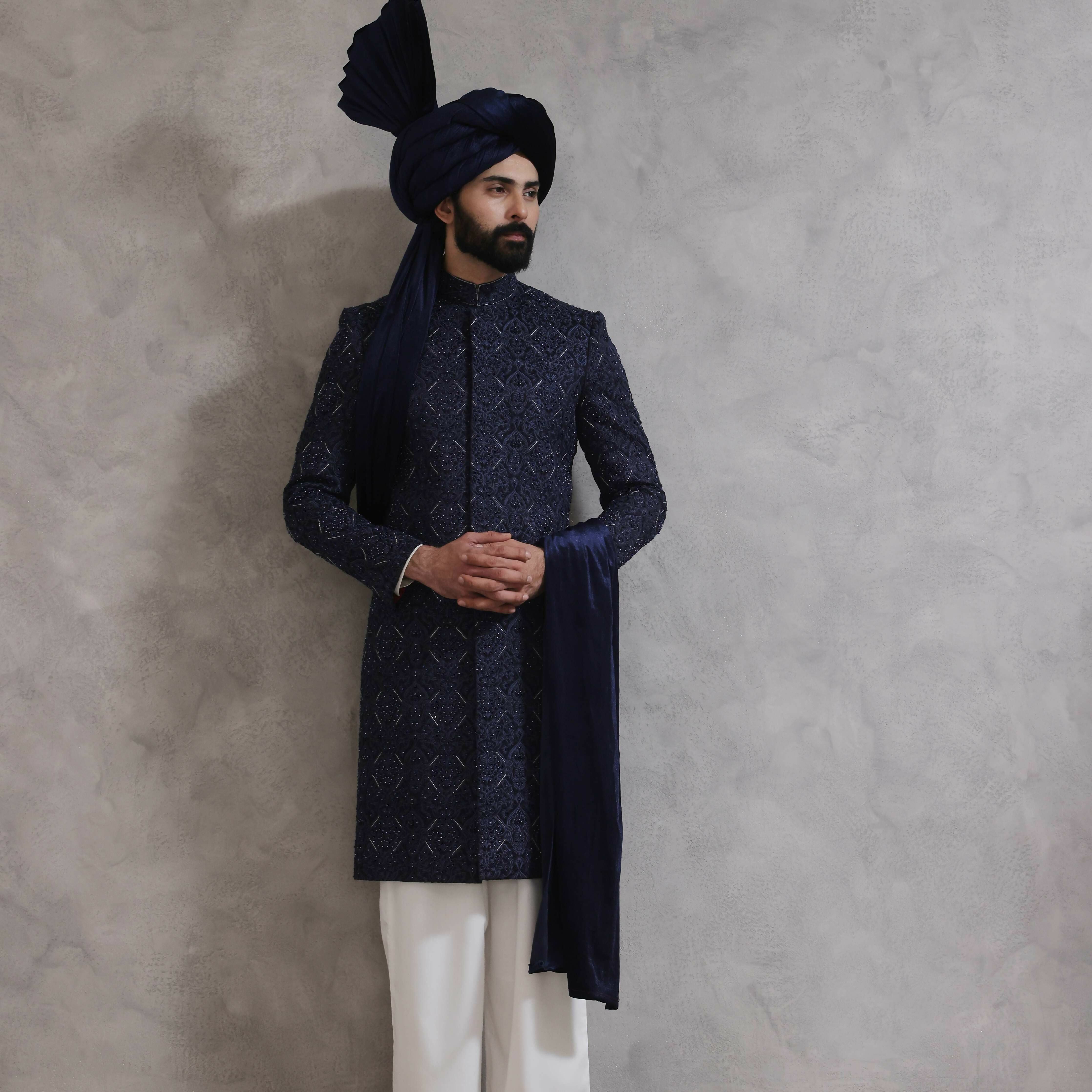 ER SH 118 Navy Blue Sherwani For Men