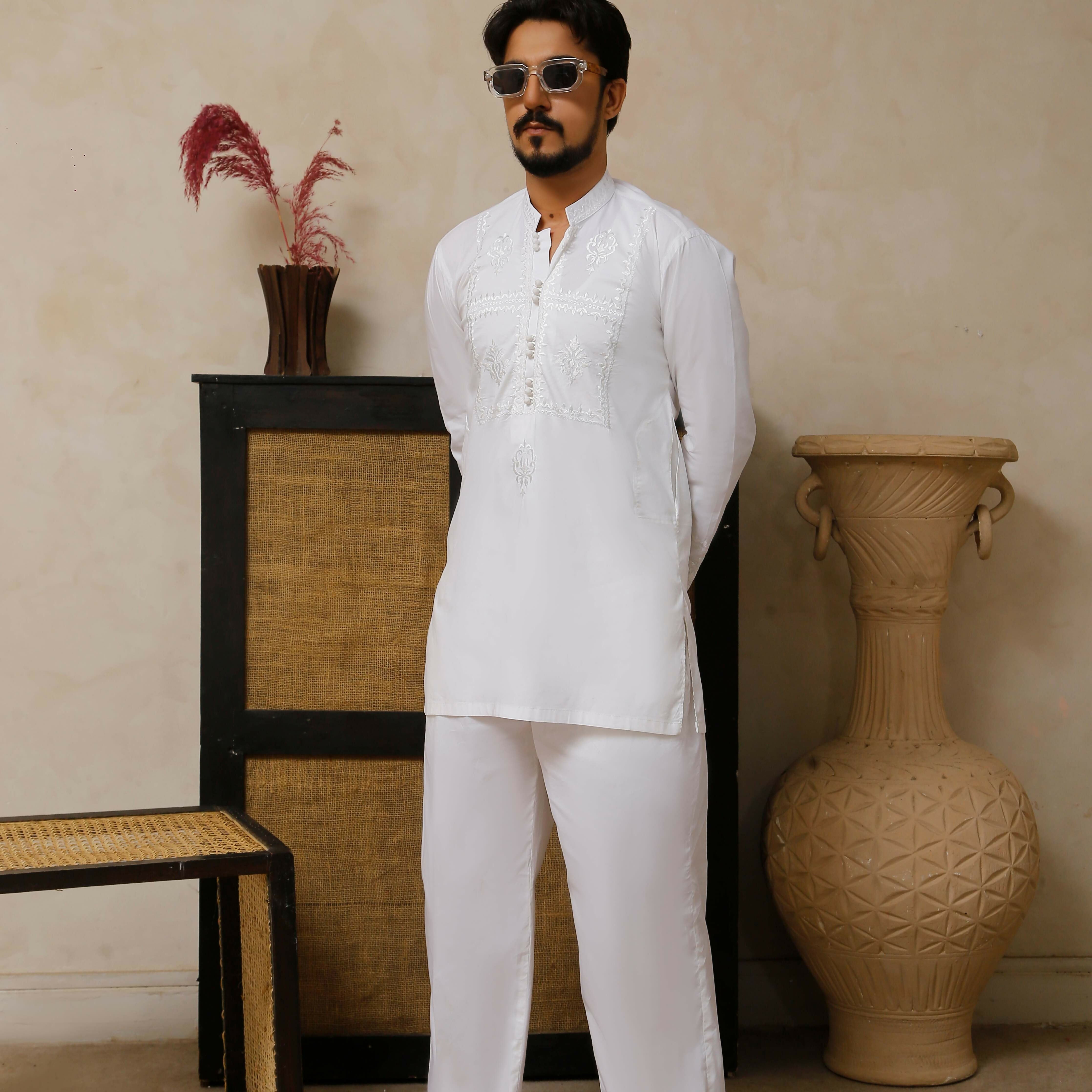 ER 806 Shining White Executive Kameez Farshi Shalwar