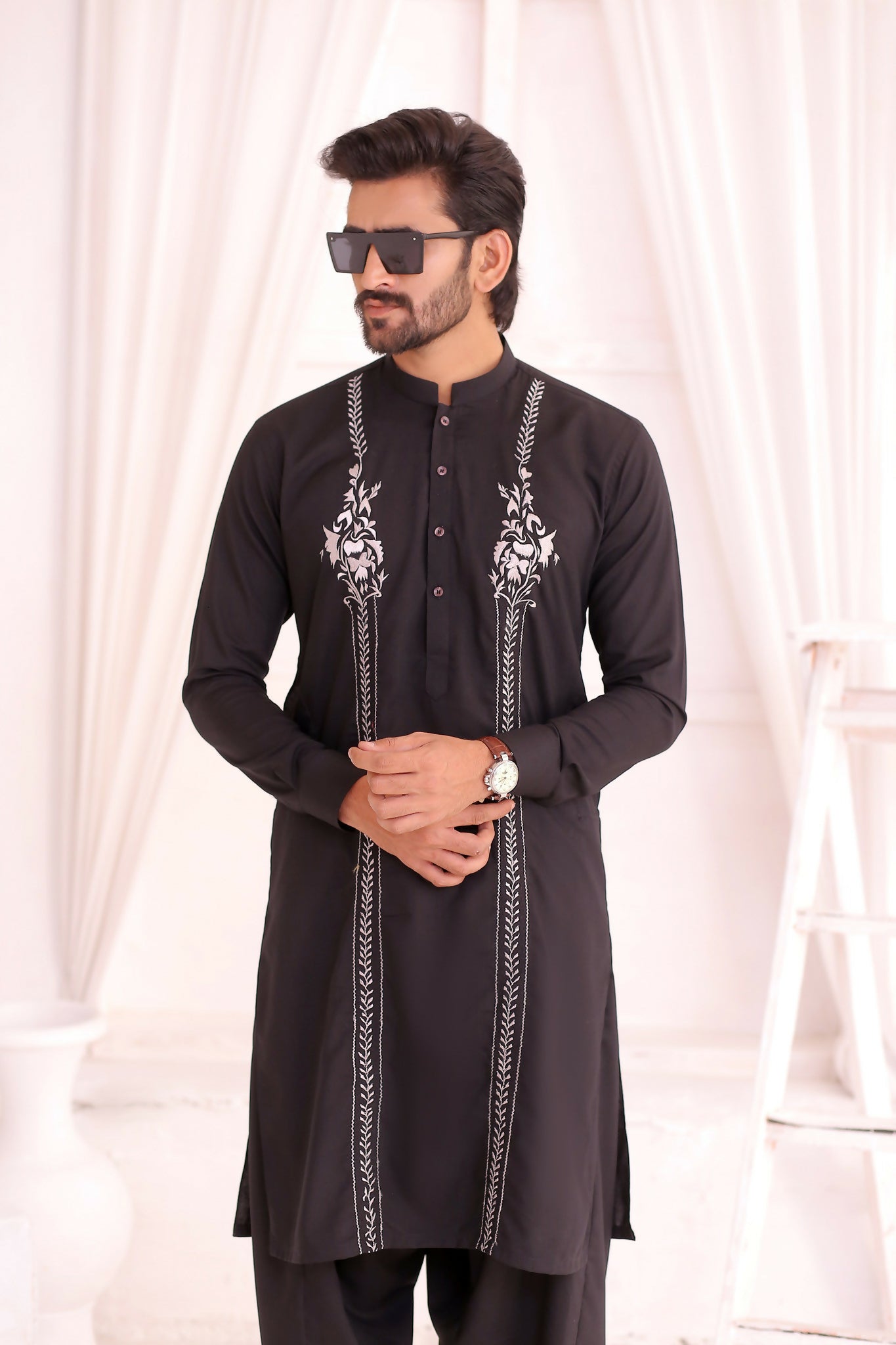 CK 718 Black Chikankari Kurta For Men