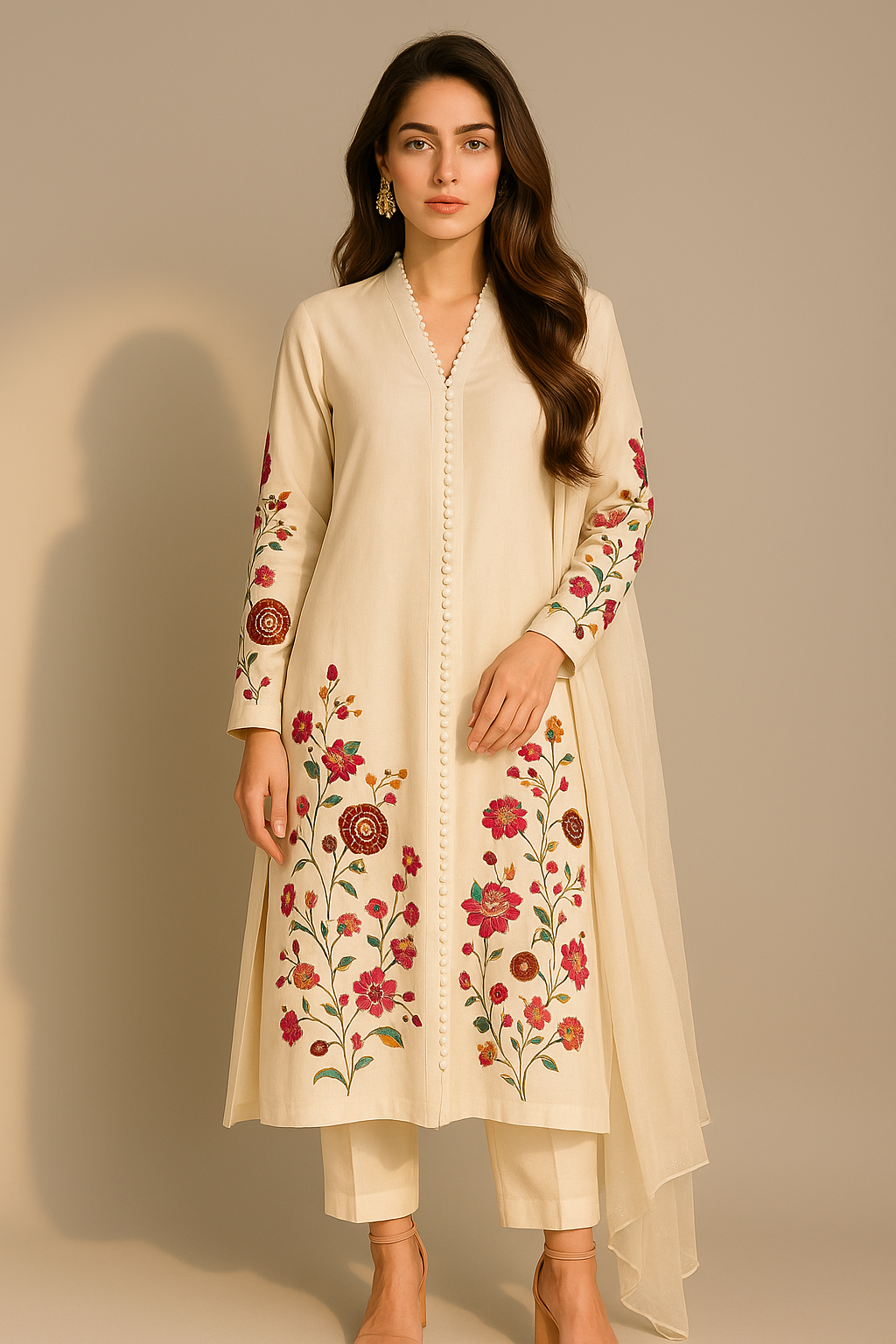 Ivory Bloom Floral Embroidered Kurta