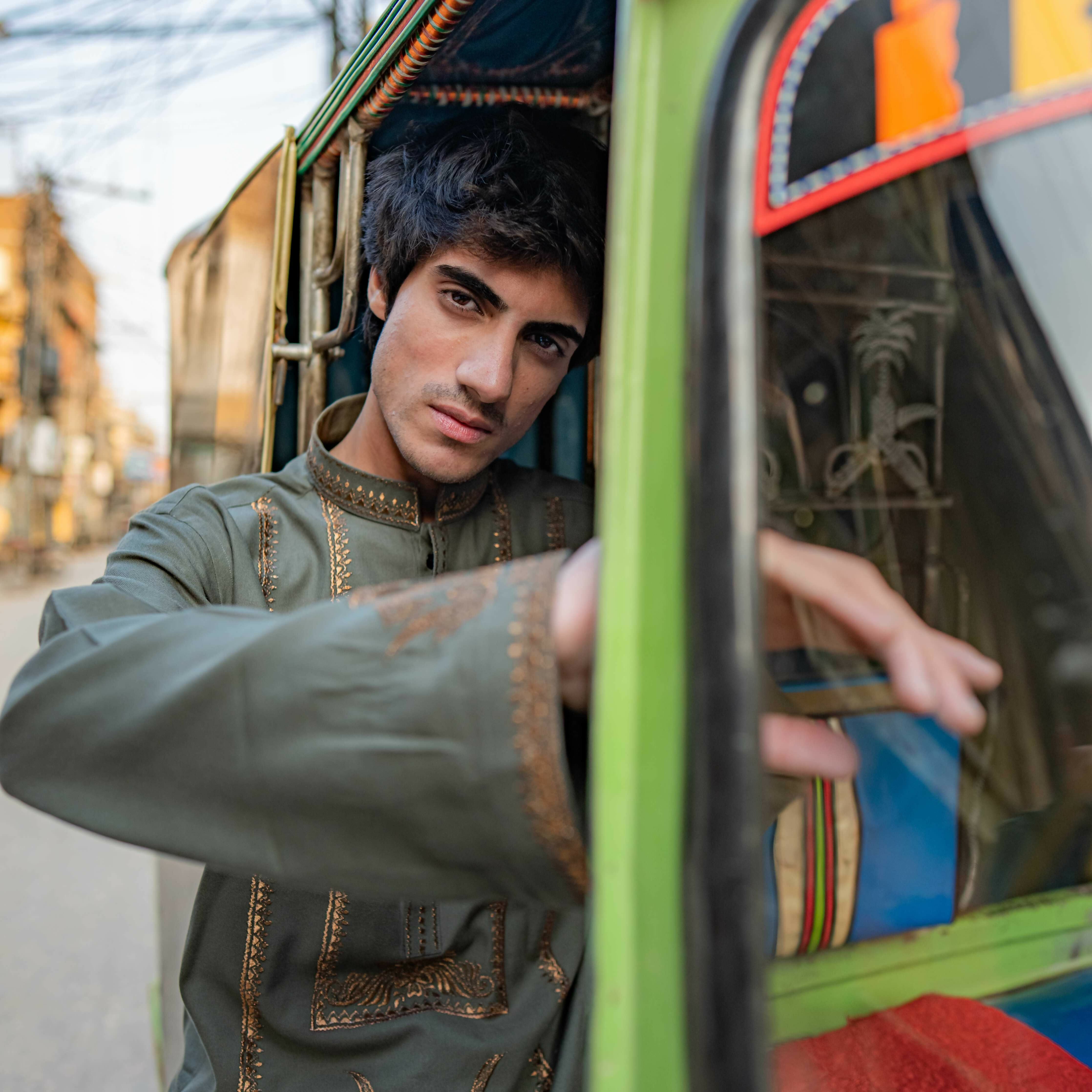 CK 754 Olive Embroidered Kurta With Pajama