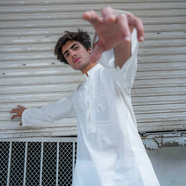 CK 752 White Embroidered Kurta With Farshi Shalwar