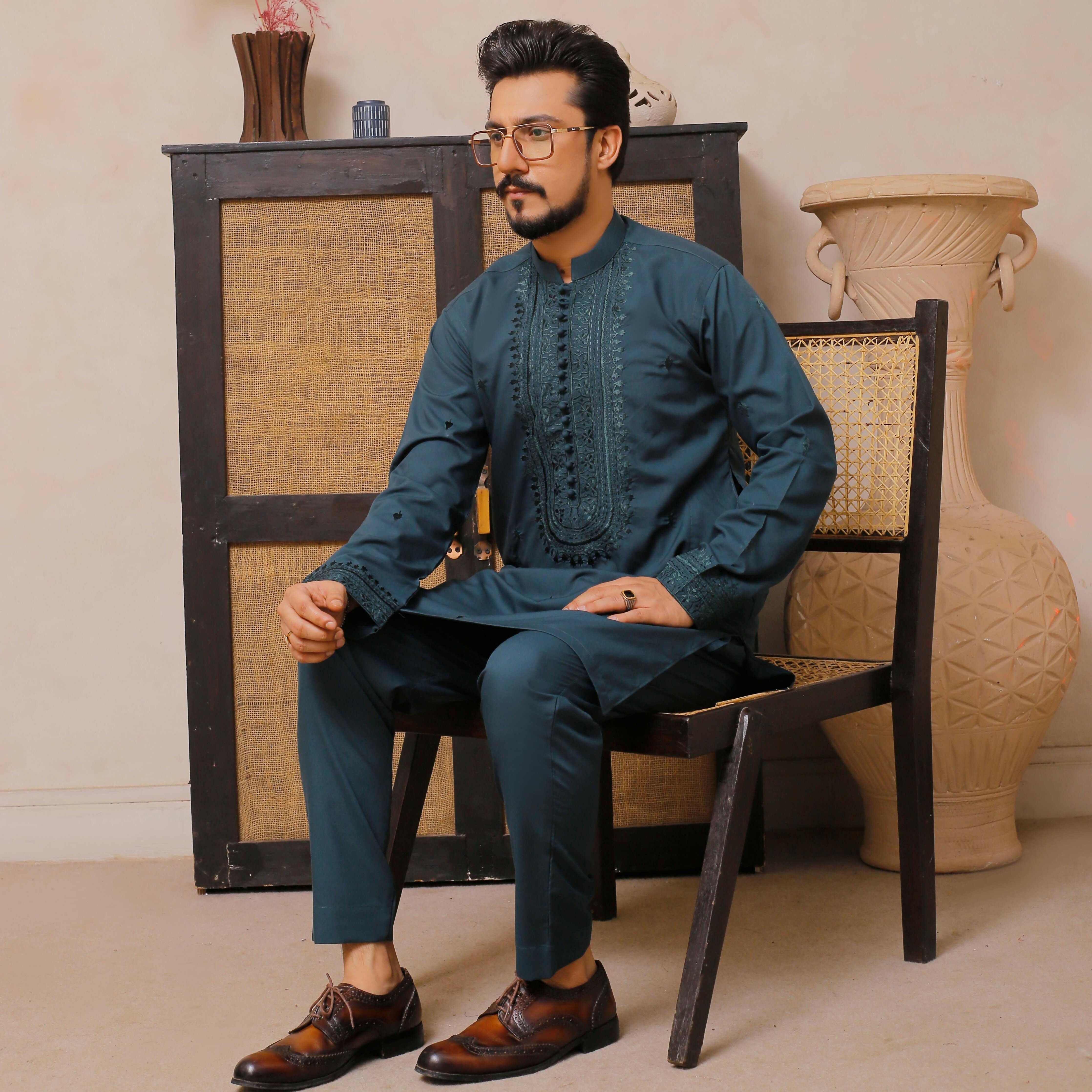 CK 500 Green Embroidered Executive Kurta Pajama