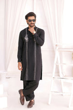 CK 718 Black Chikankari Kurta For Men