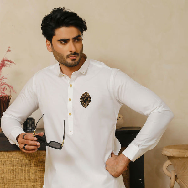 ER 799 White Executive Kameez Farshi Pajama