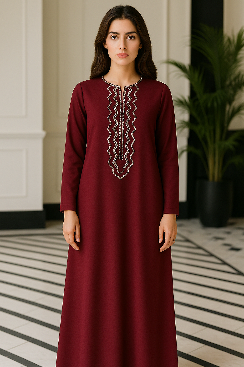 Maroon Zigzag Embellished Maxi Dress Bold silk wow