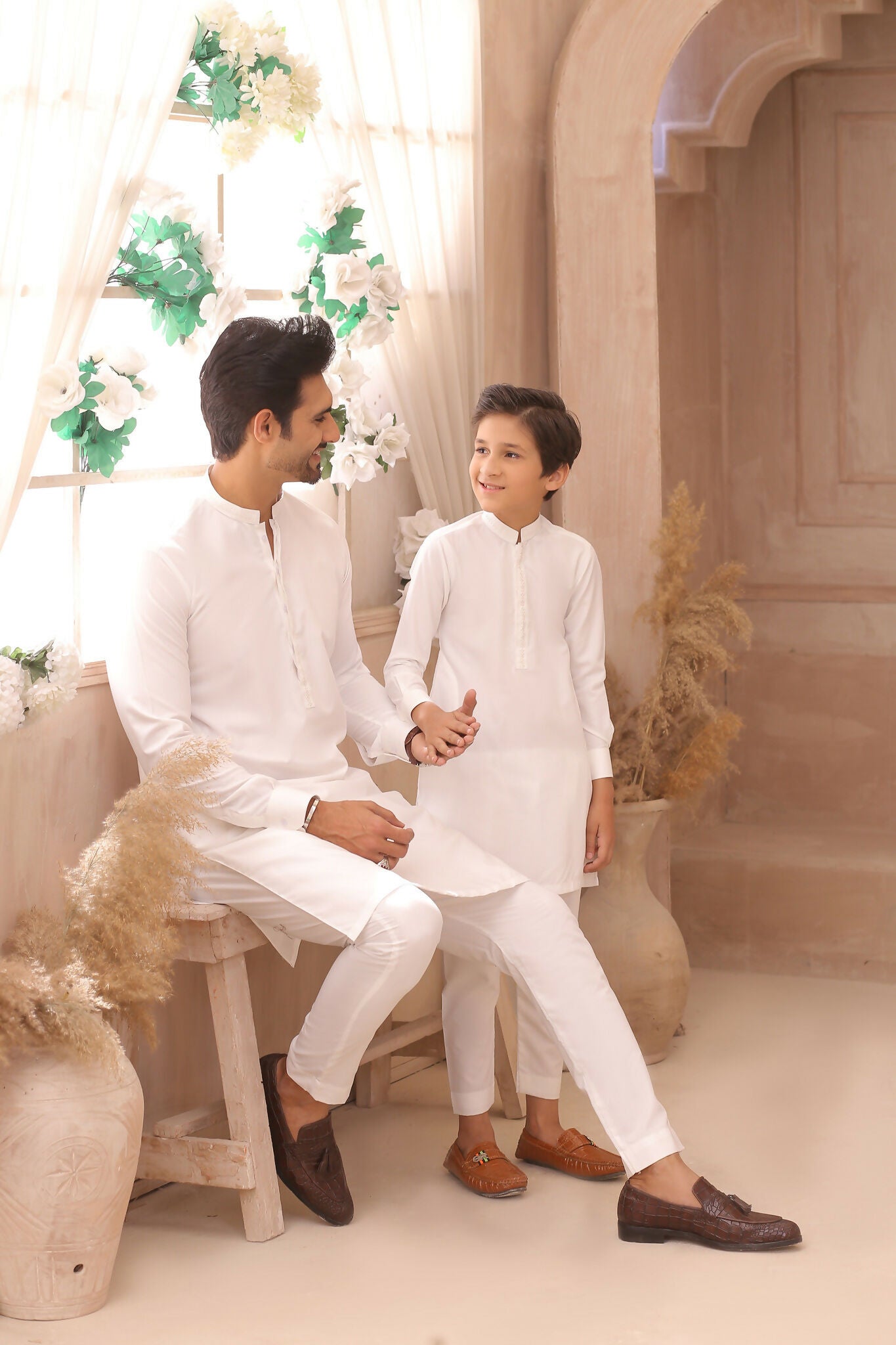ER FS 9 Classic White Father Son Matching Kurta Pajama