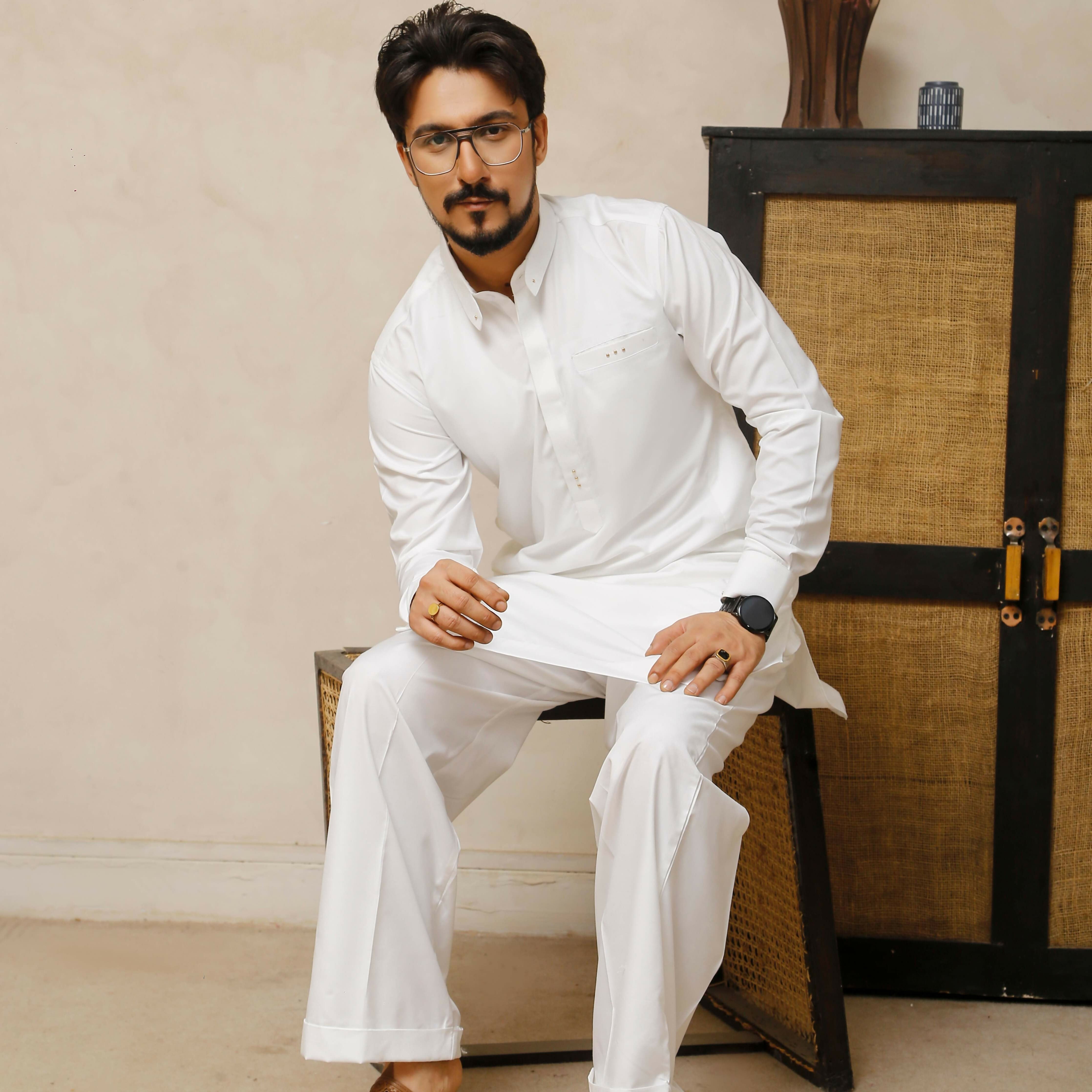 ER 806 Shining White Executive Kameez Farshi Shalwar