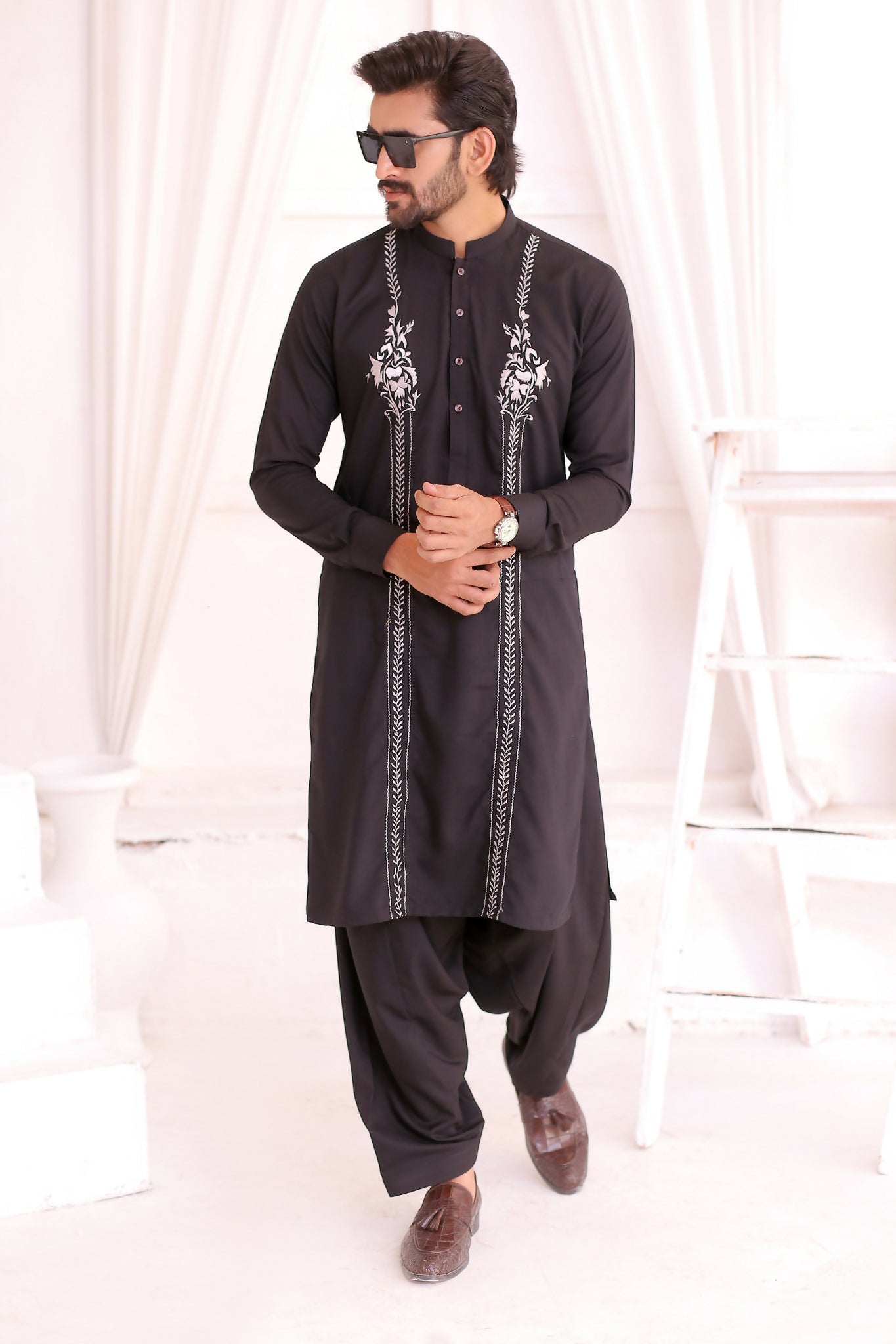 CK 718 Black Chikankari Kurta For Men