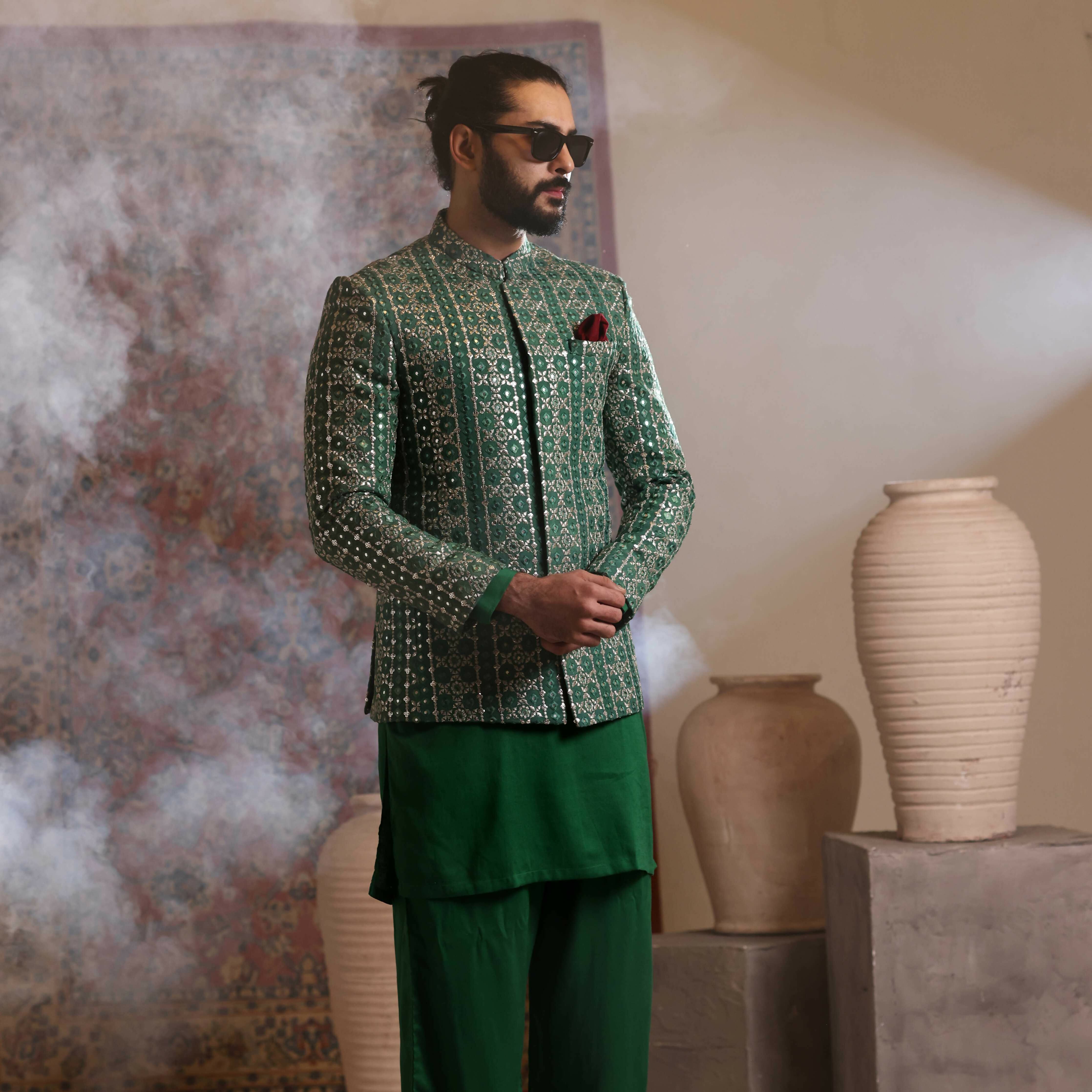 ER 3022 Green Foil Work Prince Coat