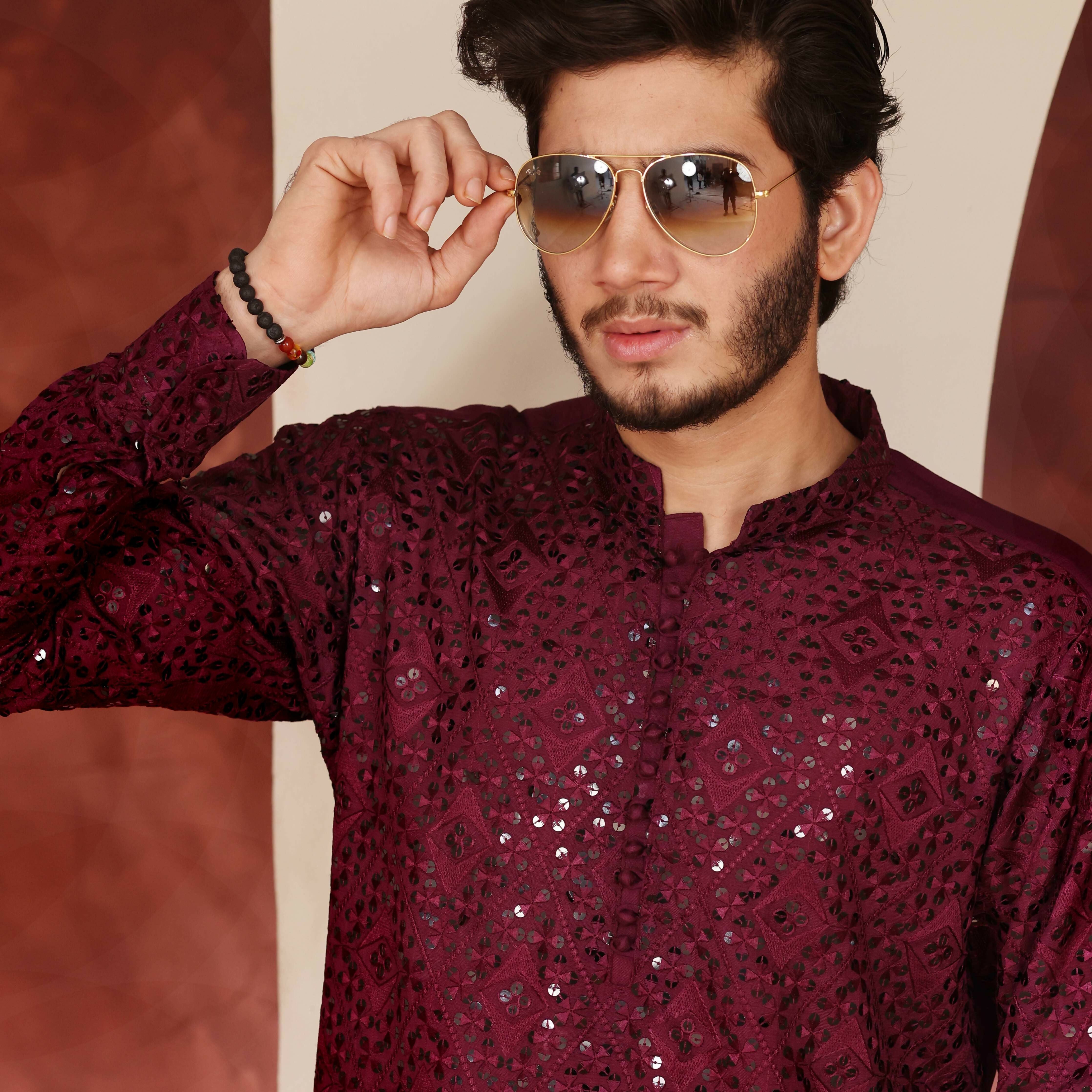 CK 772 Burgundy Chikankari Kurta