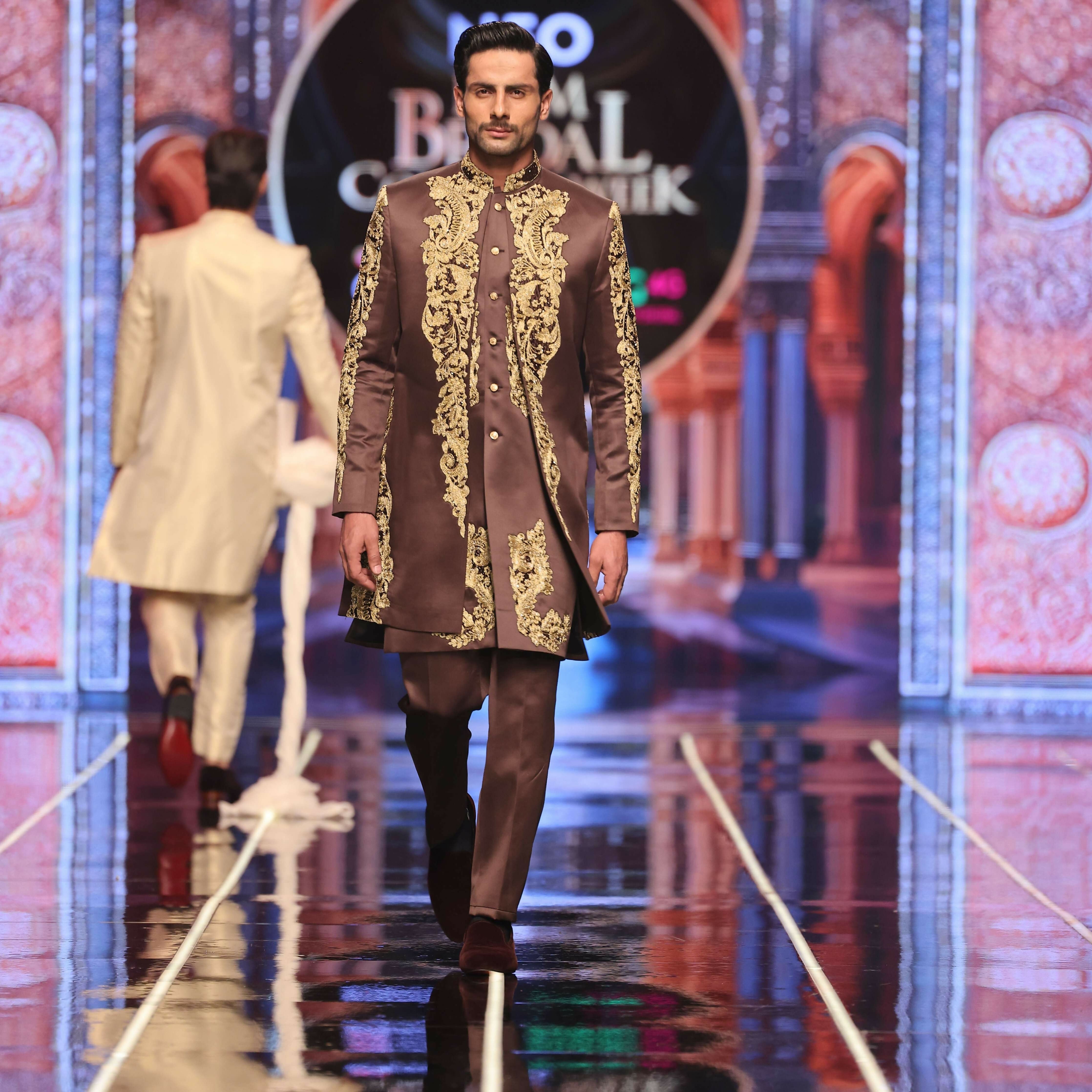 BCW 64 Brown Groom Sherwani With Long Inner Coat