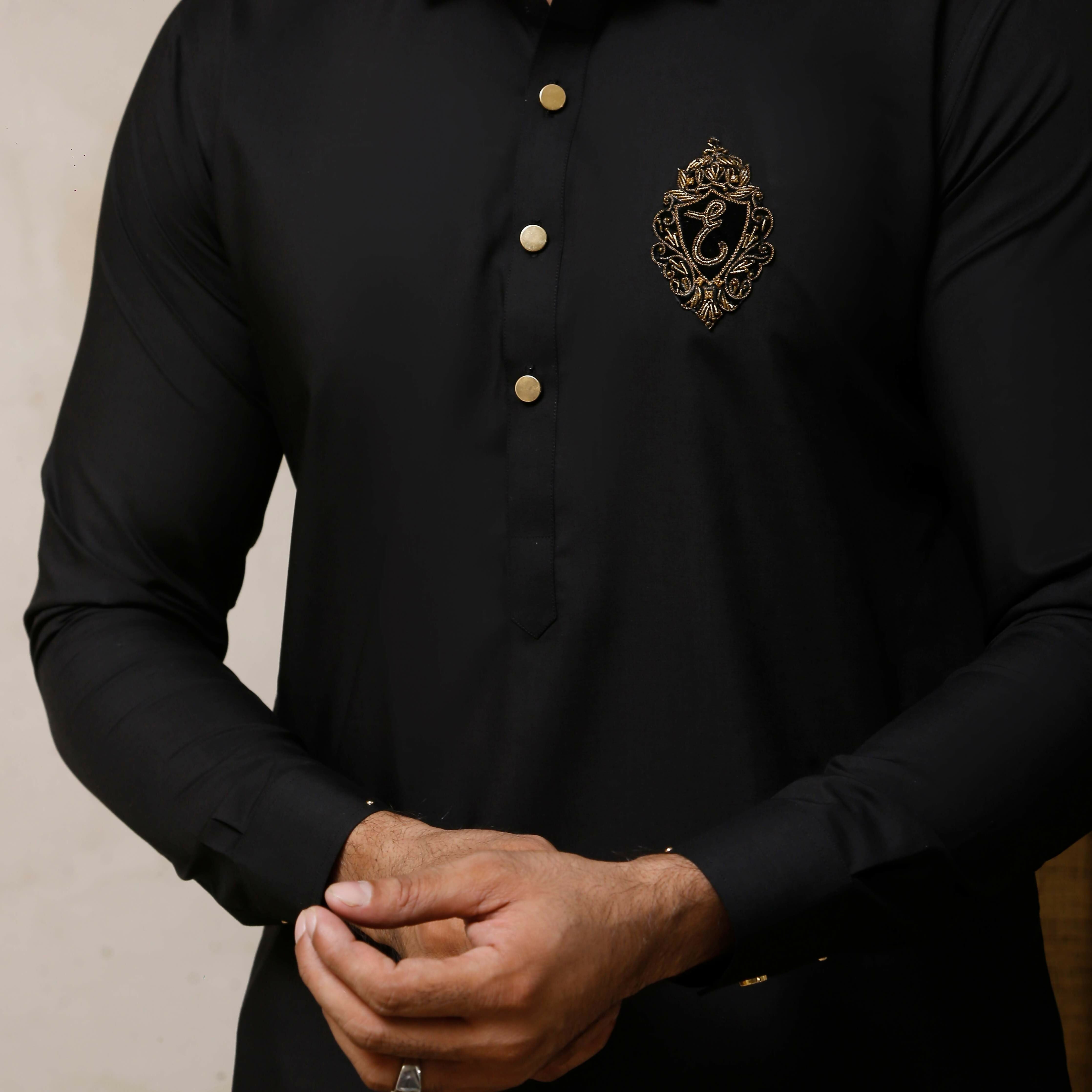 ER 798 Jet Black Executive Kameez Farshi Trouser