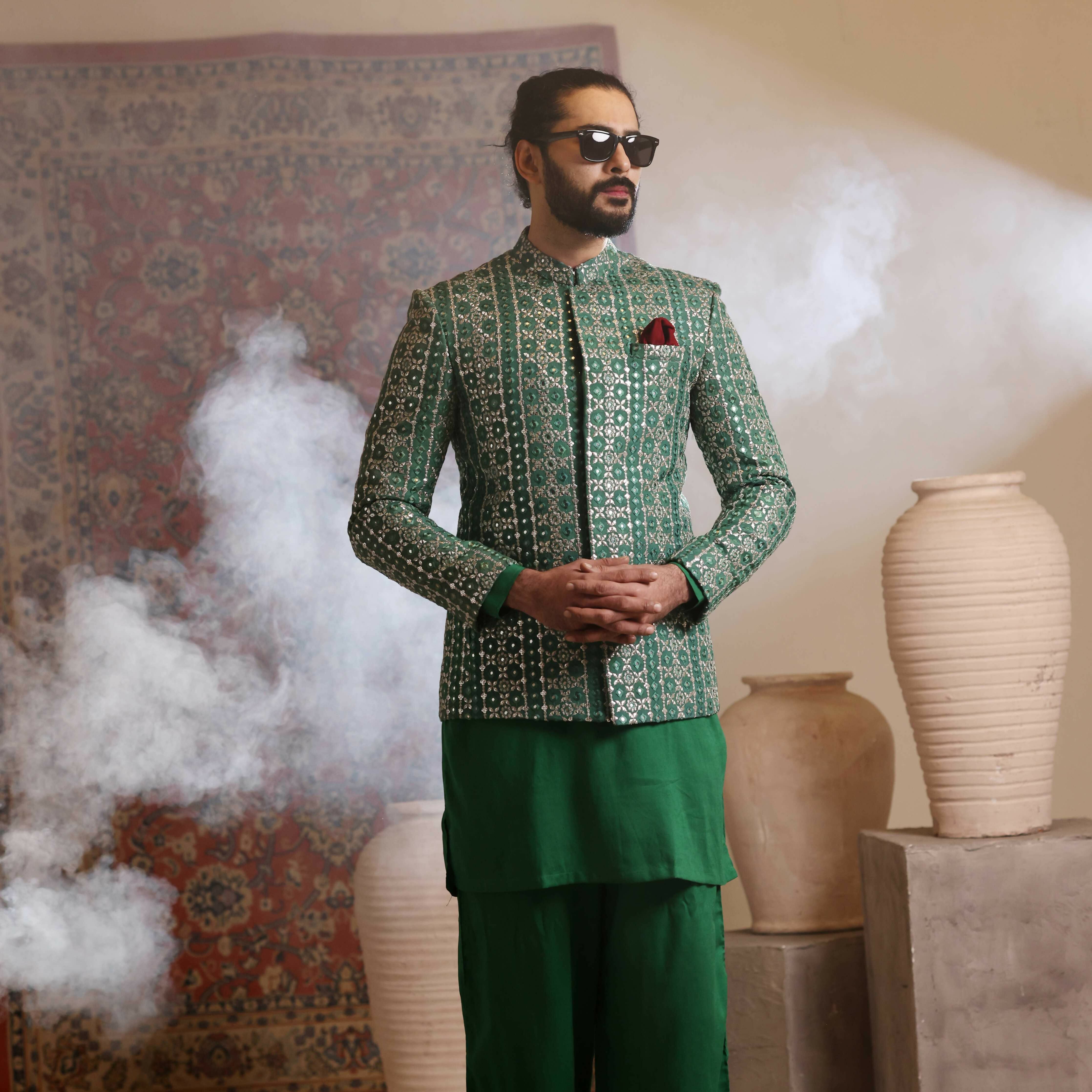 ER 3022 Green Foil Work Prince Coat