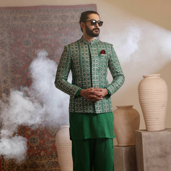 ER 3022 Green Foil Work Prince Coat