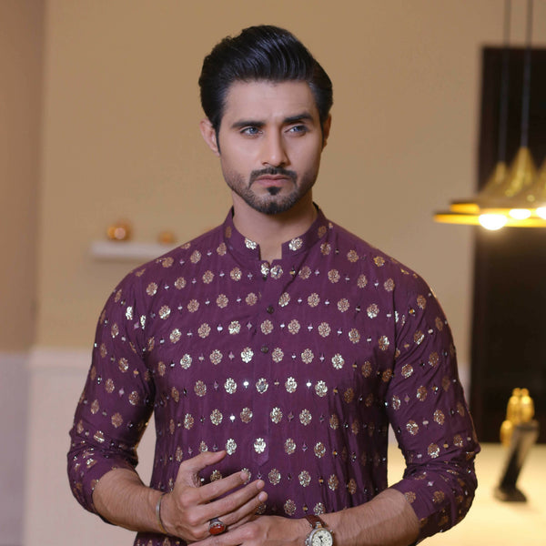 MR 64 Purple Mirror Work Kurta Pajama