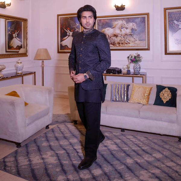 ER PC 3015 Navy Blue Hand Work Prince Coat