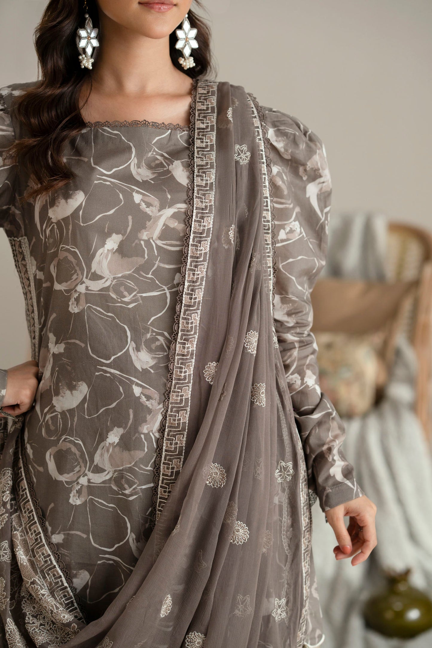 Cotton Lawn Digital Print Embroidery