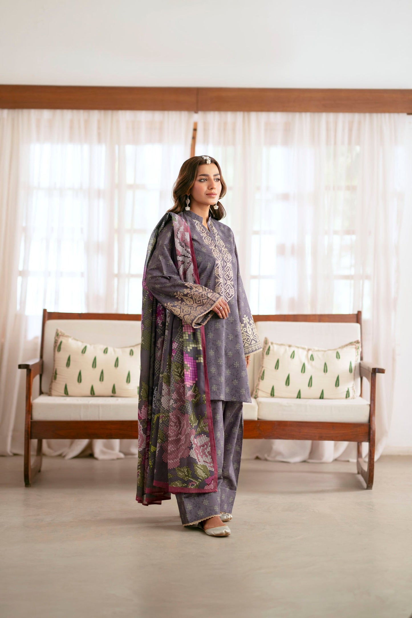 Cotton Lawn Digital Print Embroidery