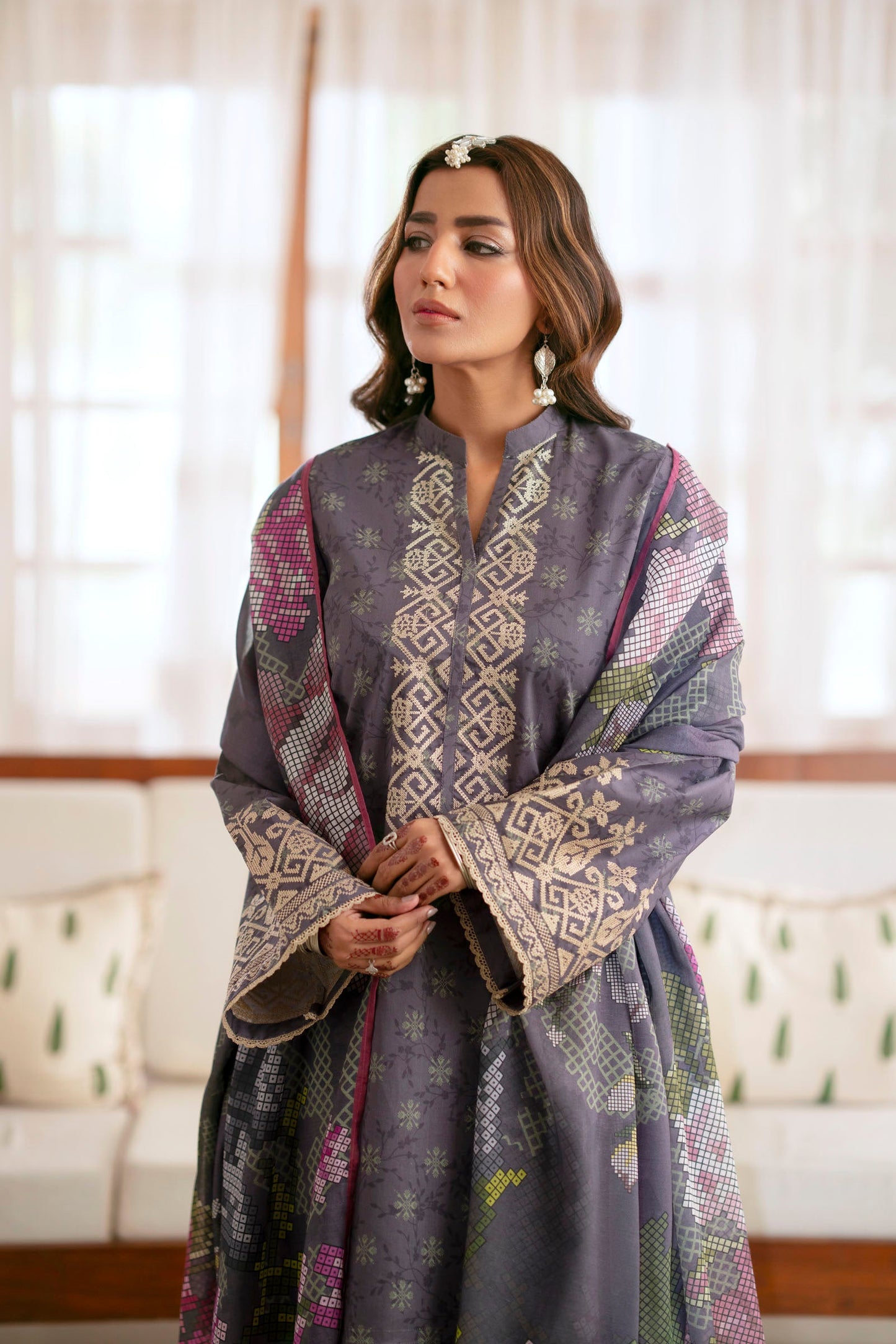 Cotton Lawn Digital Print Embroidery