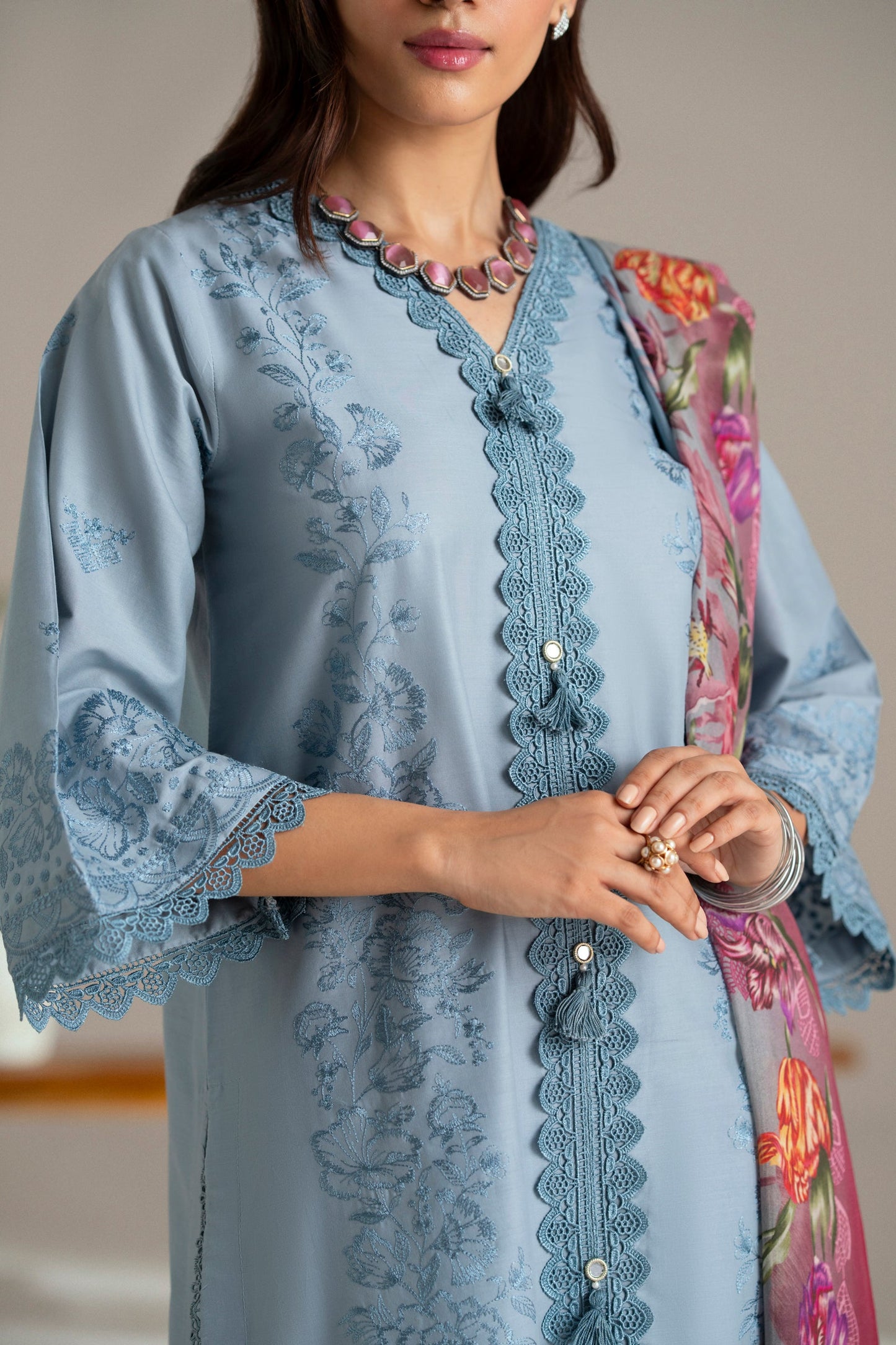 Cotton Lawn Dyed Embroidery
