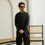 Enigma Black Executive Kurta Flap Cut Farshi