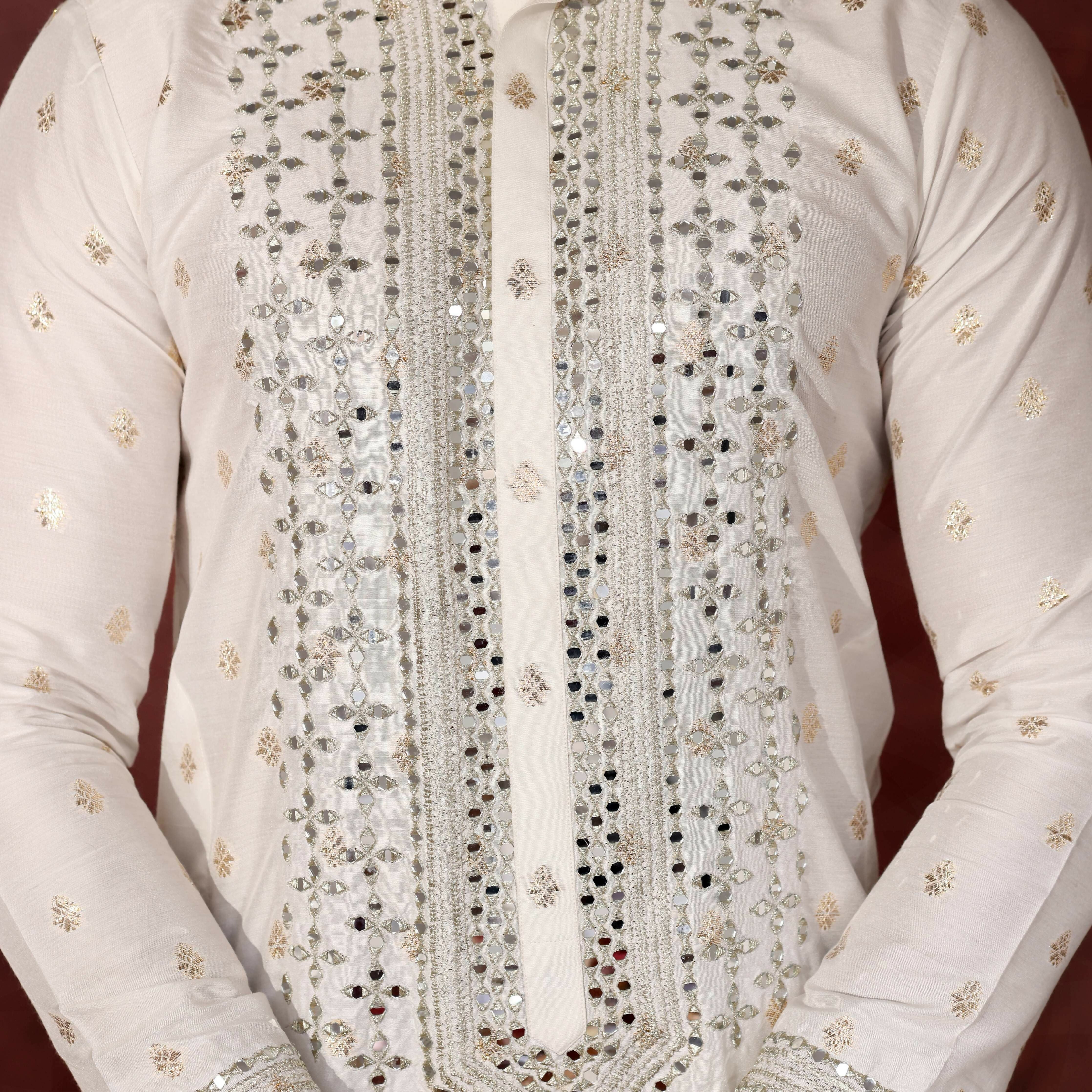 MR 90 White Mirror Work Kurta