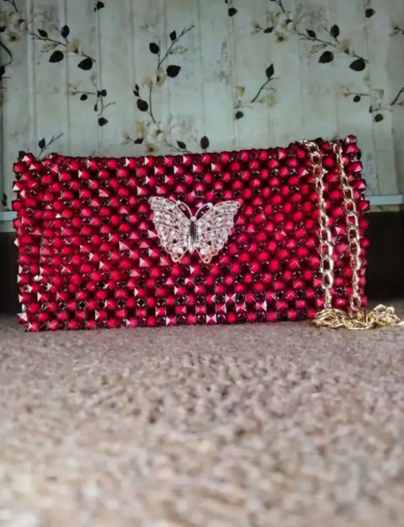 Crystal beads crossbody handbag