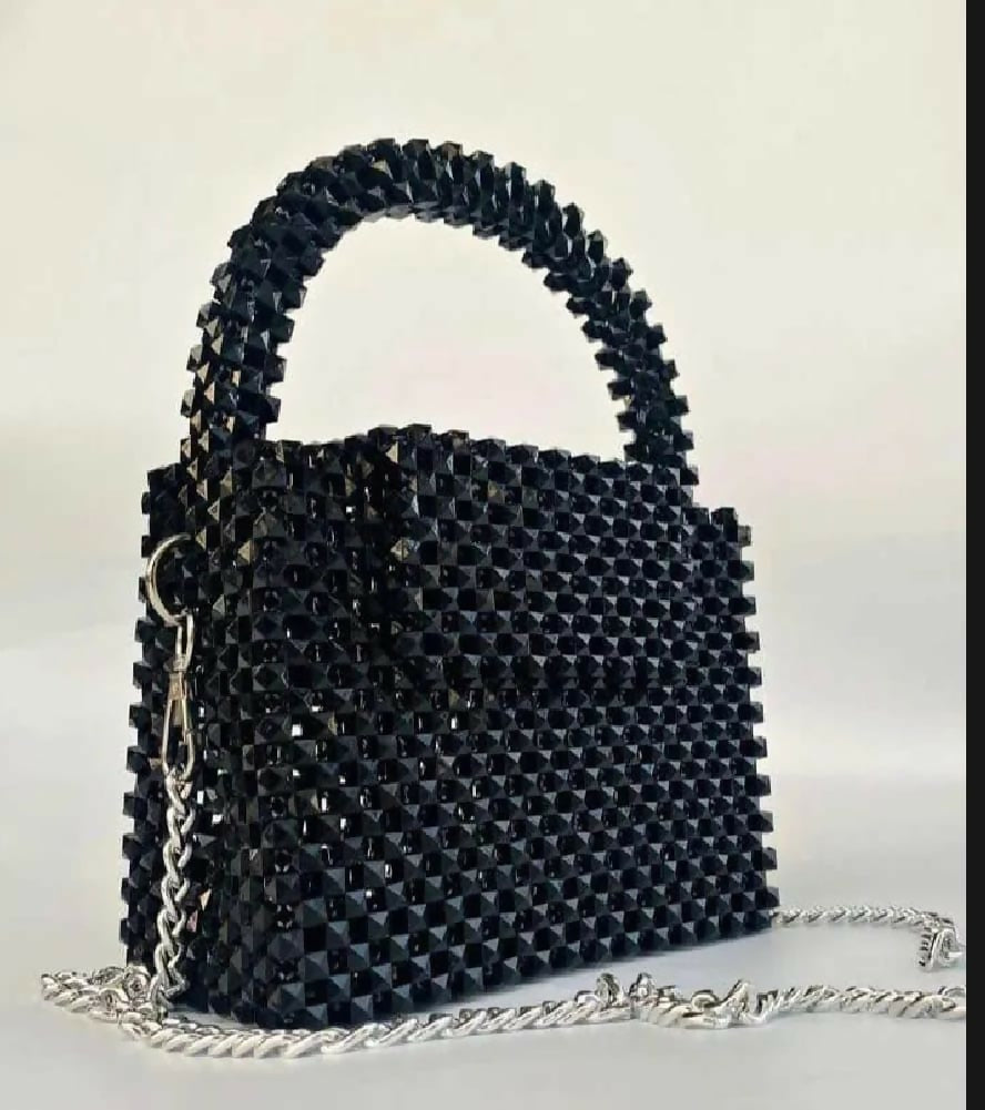 Crystal beads crossbody handbag