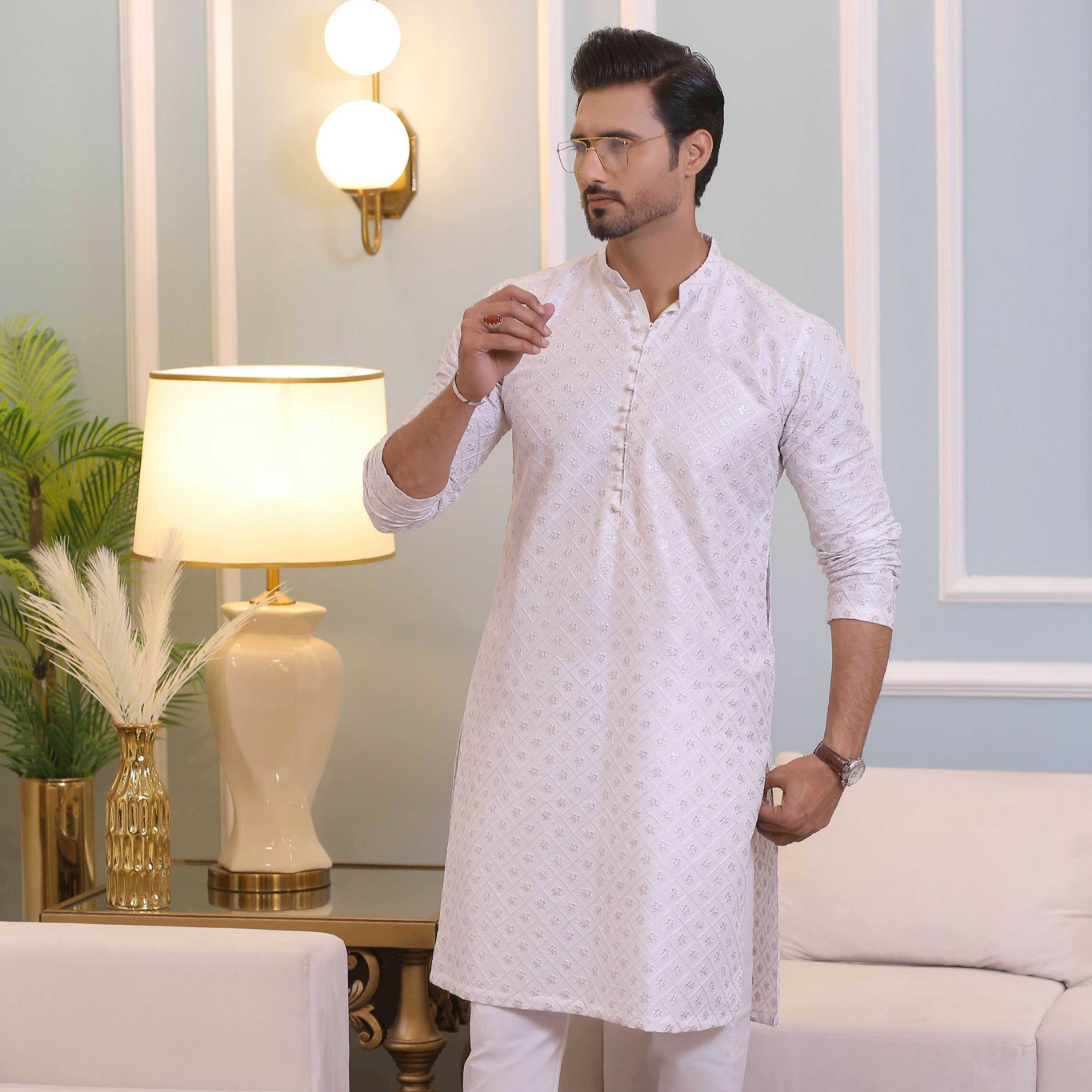 CK 708 White Chikankari Kurta Pajama