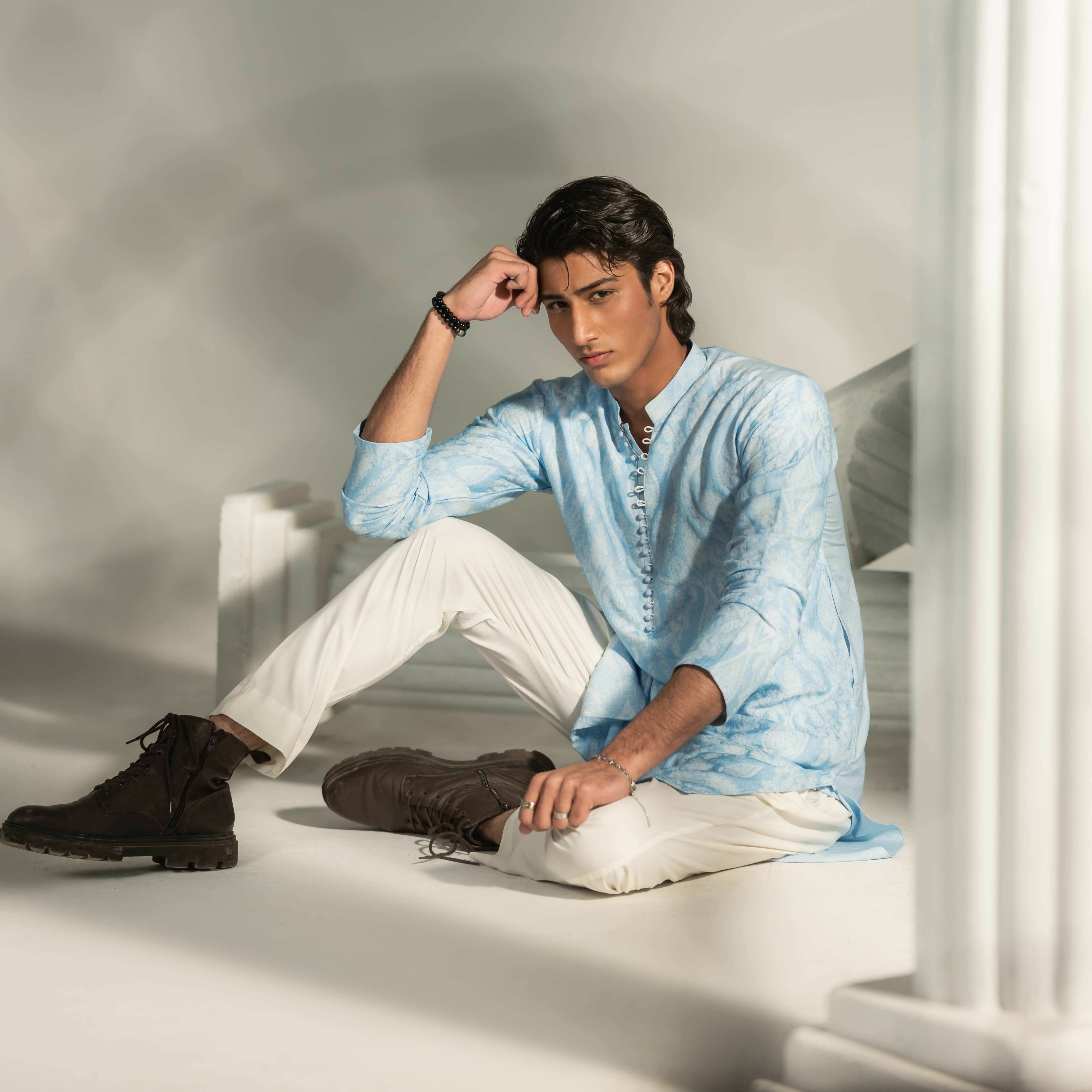 CK 767 Sky Blue Chikankari Kurta