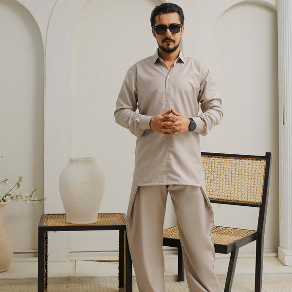 ER 804 Mid Beige Kurta Flap Cut Farshi