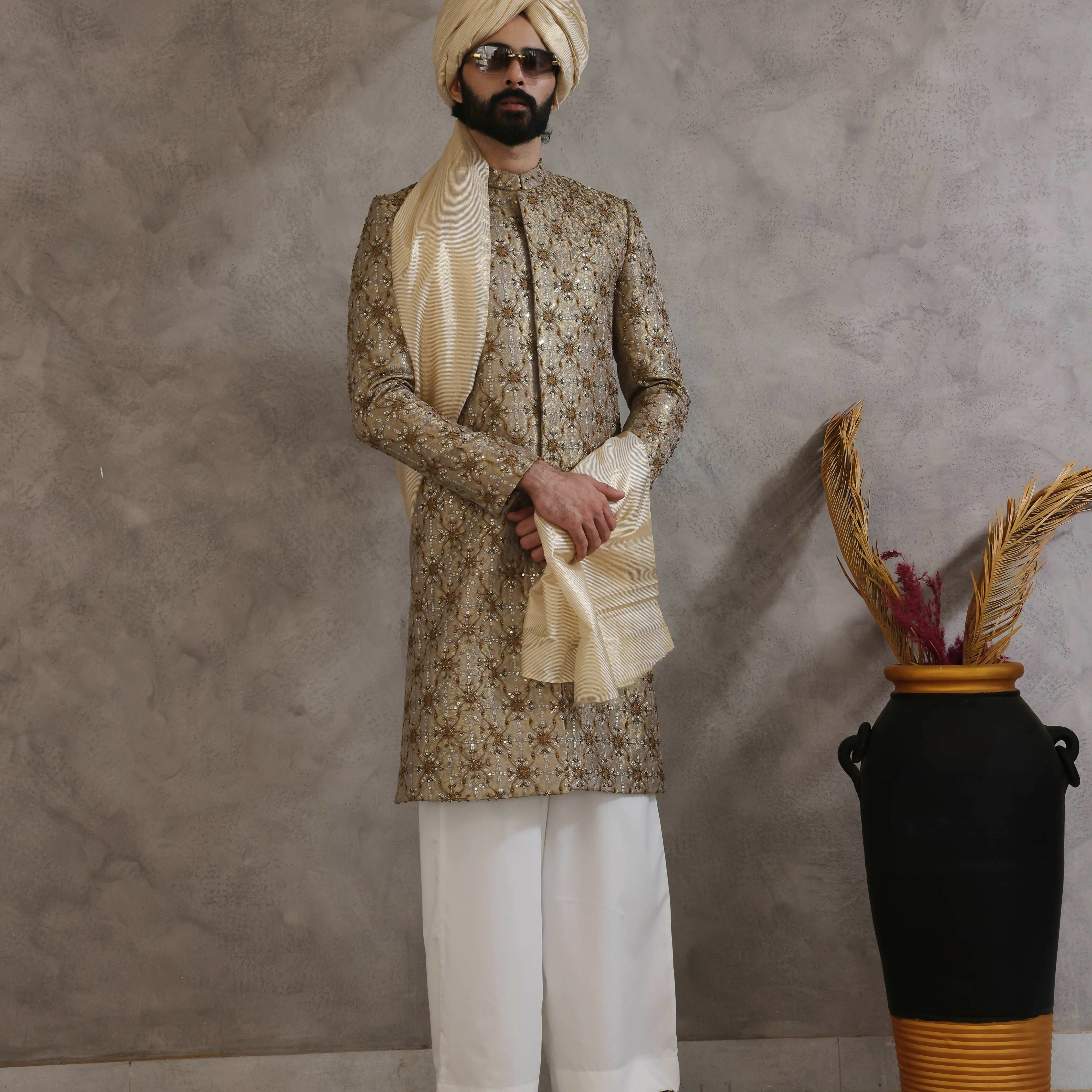 ER SH 116 Grey Sherwani For Groom