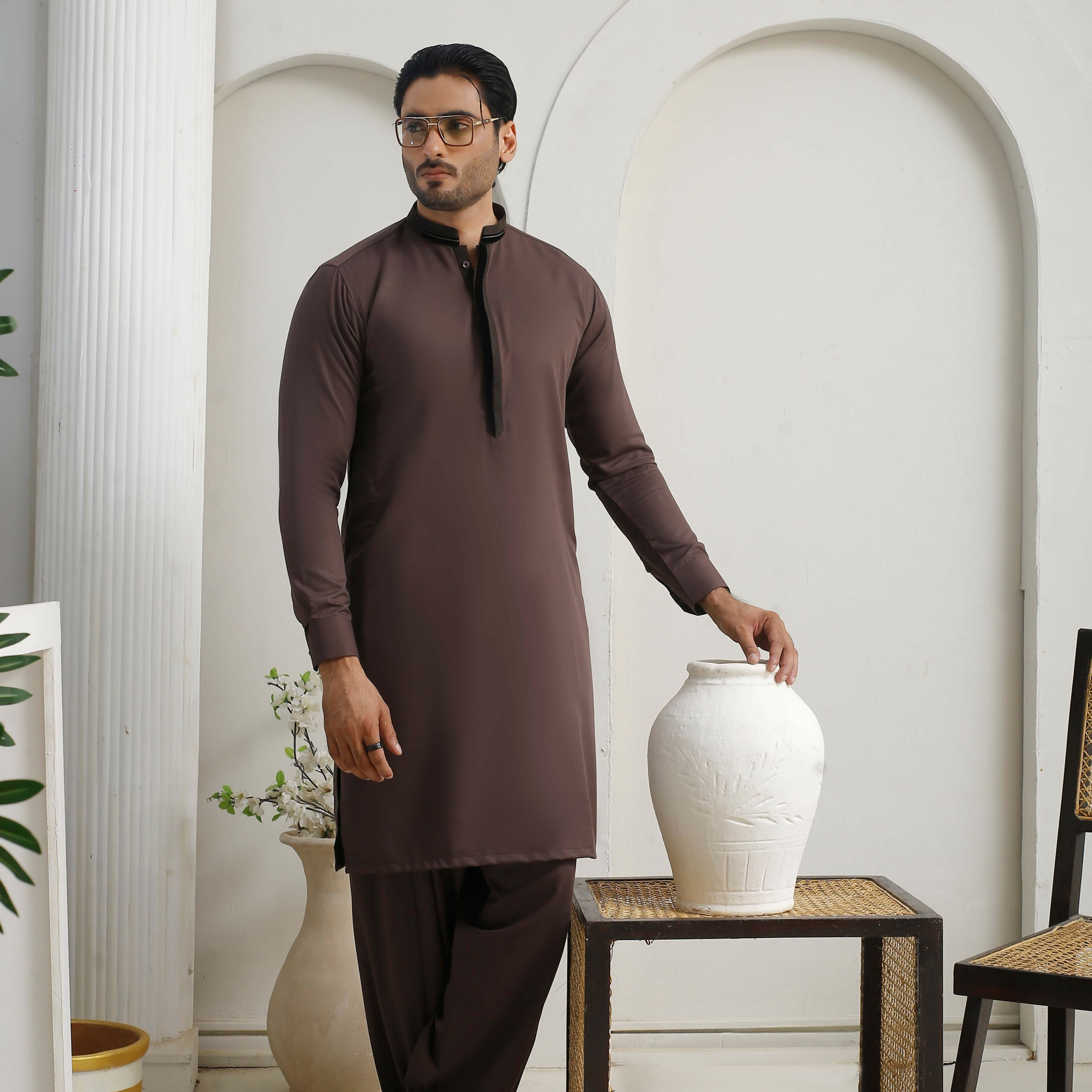 ER 809 Dark Brown Executive Shalwar Kameez