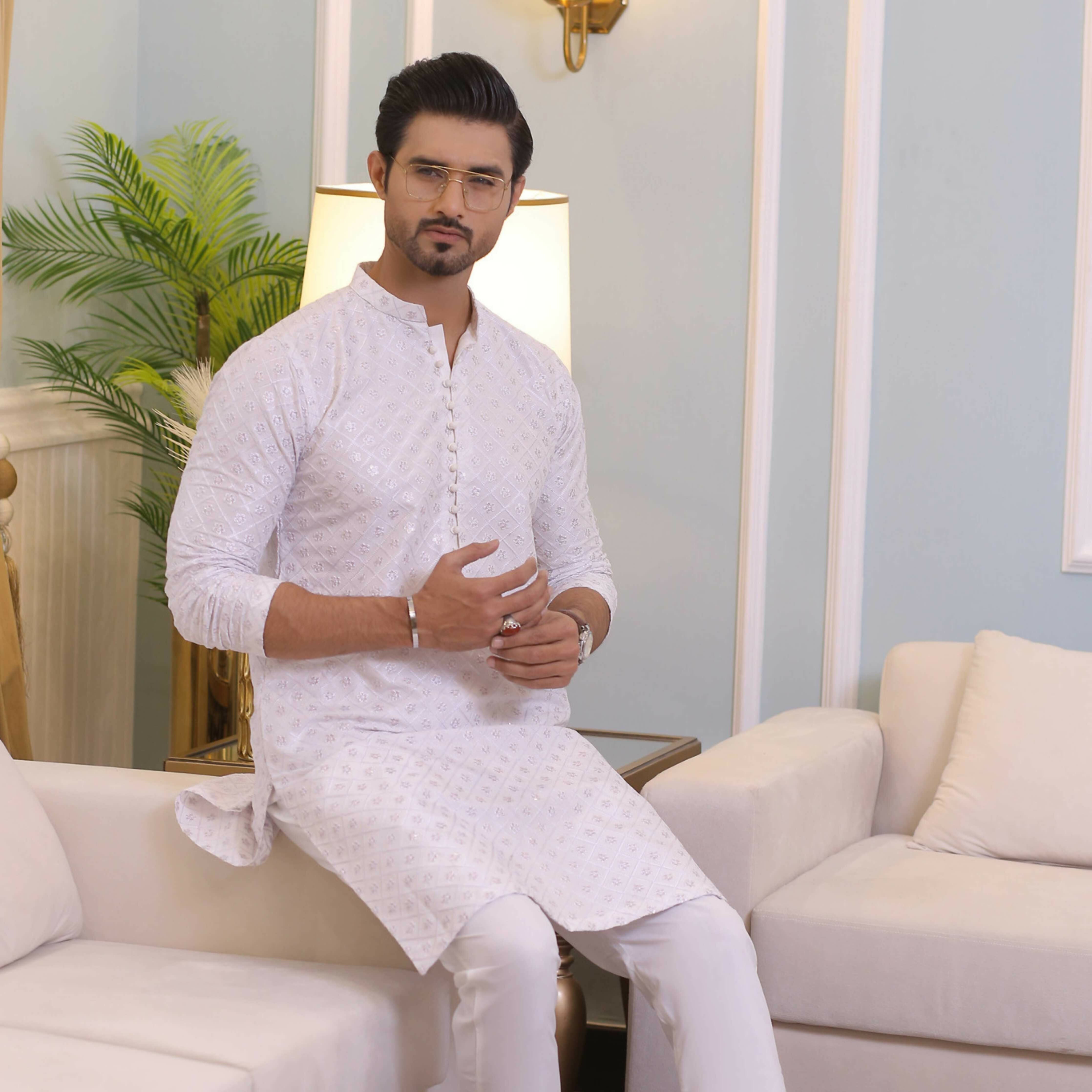 CK 708 White Chikankari Kurta Pajama